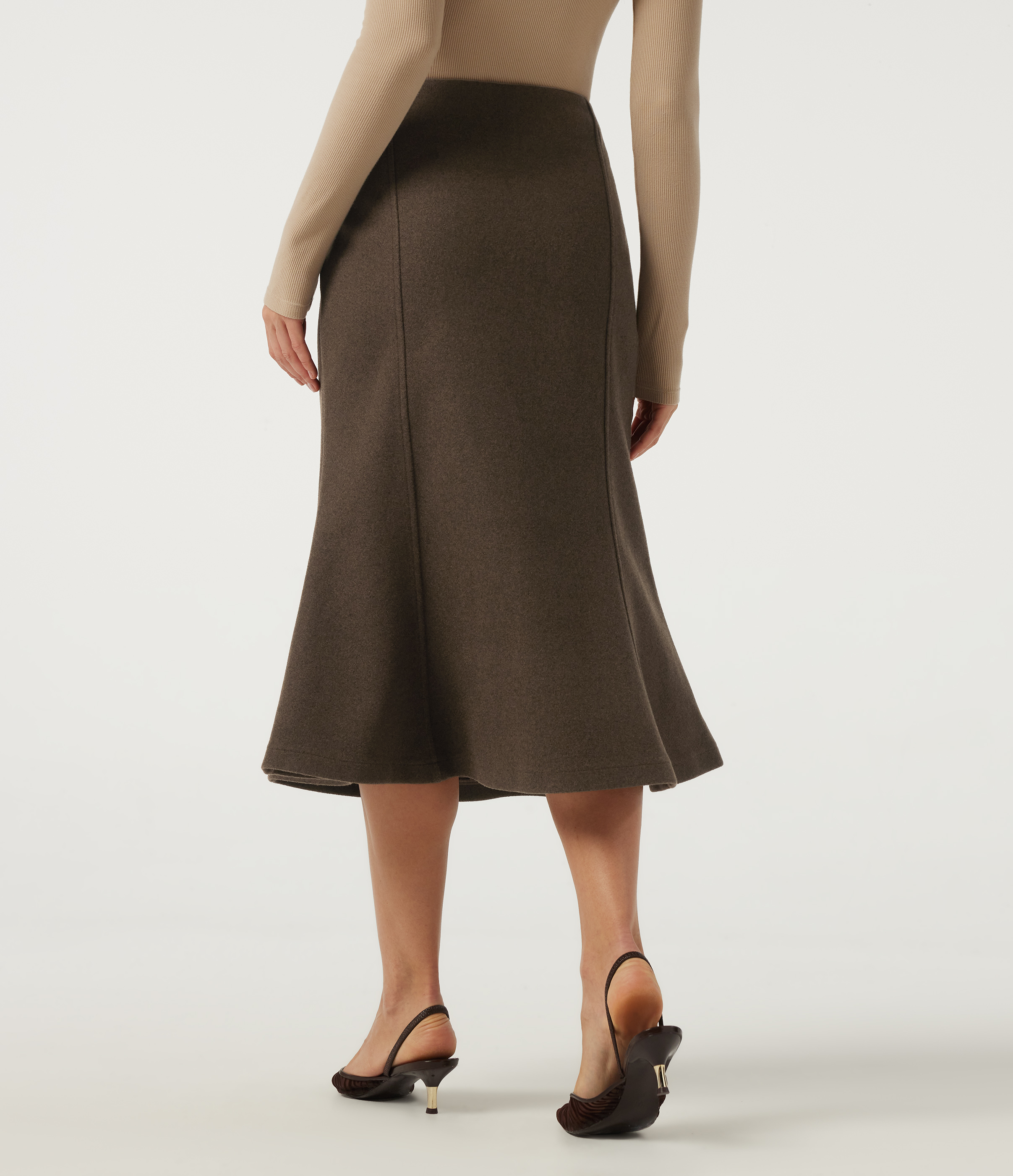 Camphor Wood Brown Falda midi a sirena de talle alto en forro polar, estilo de trabajo / 2