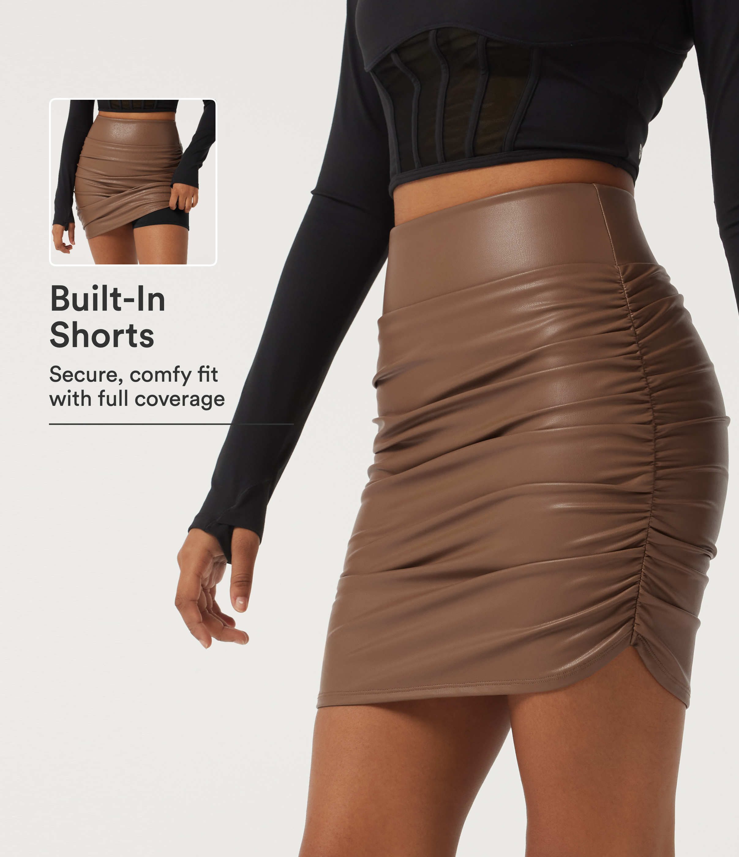 High Waisted Fleece Bodycon Party Mini Skirt with Built-in Shorts