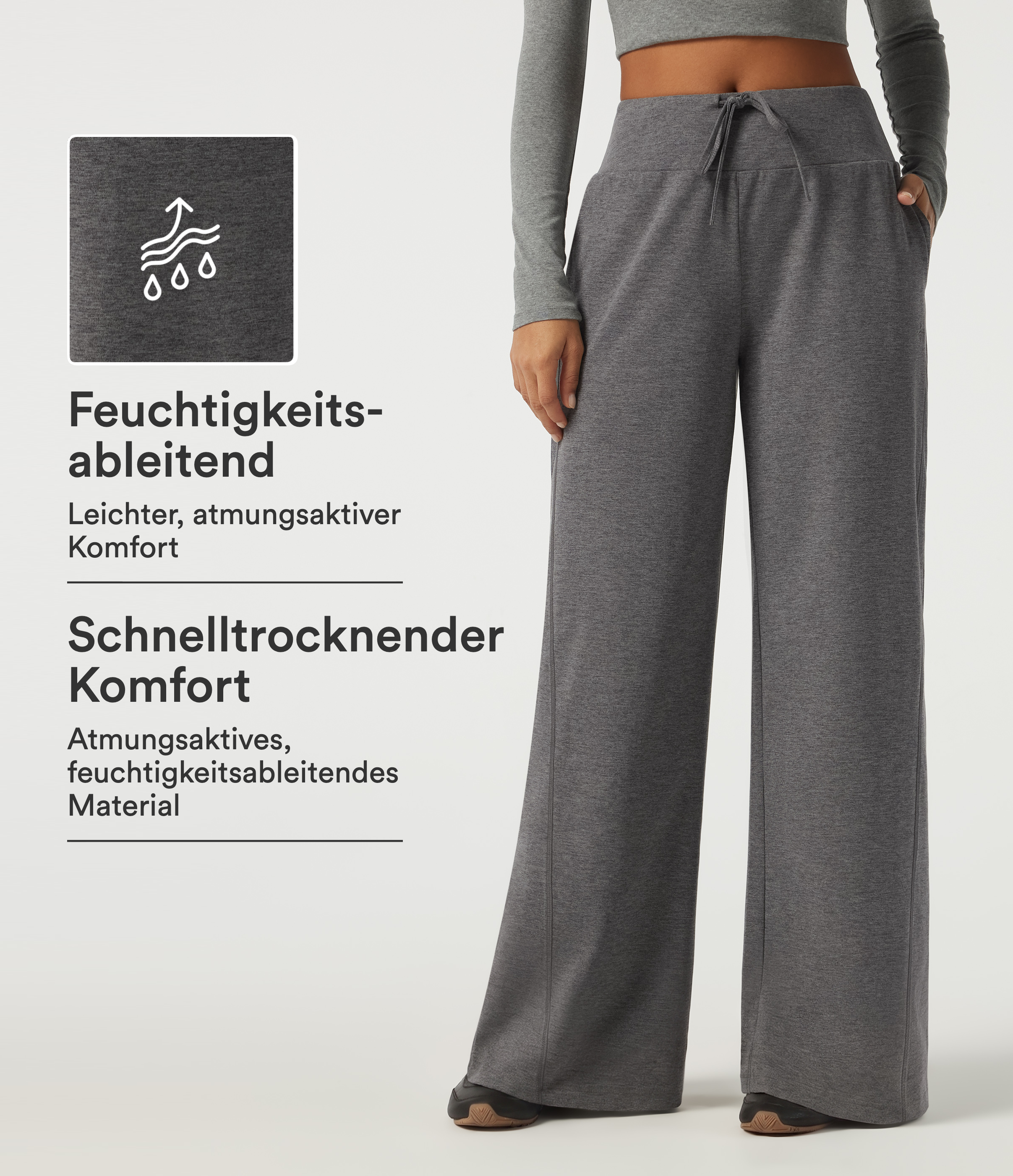 Lässige Jogginghose mit mittelhohem Bund, Seitentaschen und Kordelzug - schnelltrocknend
