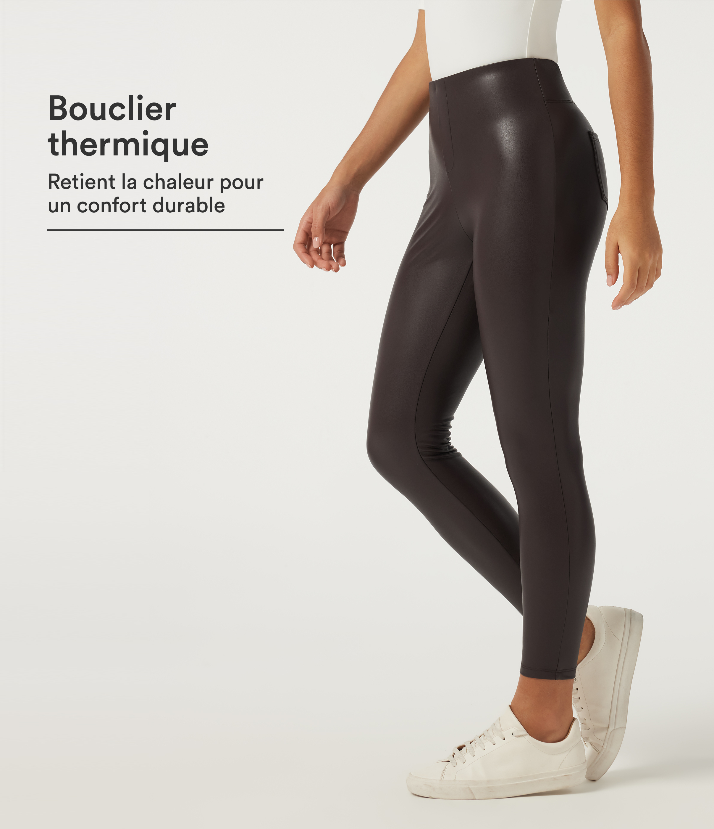 Legging en simili extensible doublé polaire taille mi-haute coupe skinny avec poches