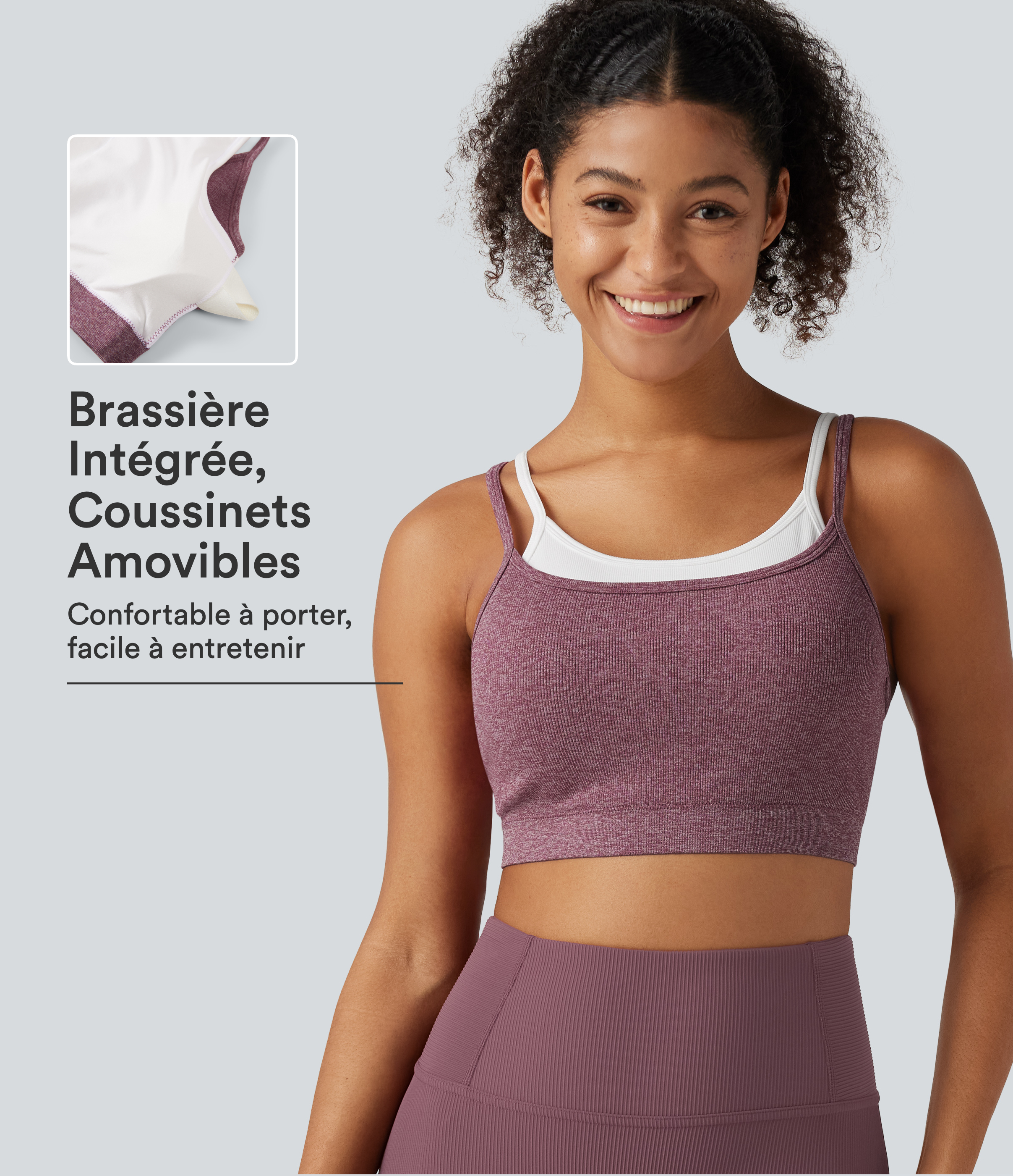 Mottled Begonia Brassière de sport courte OneForm Seamless Flow à col U avec brassière intégrée / 1