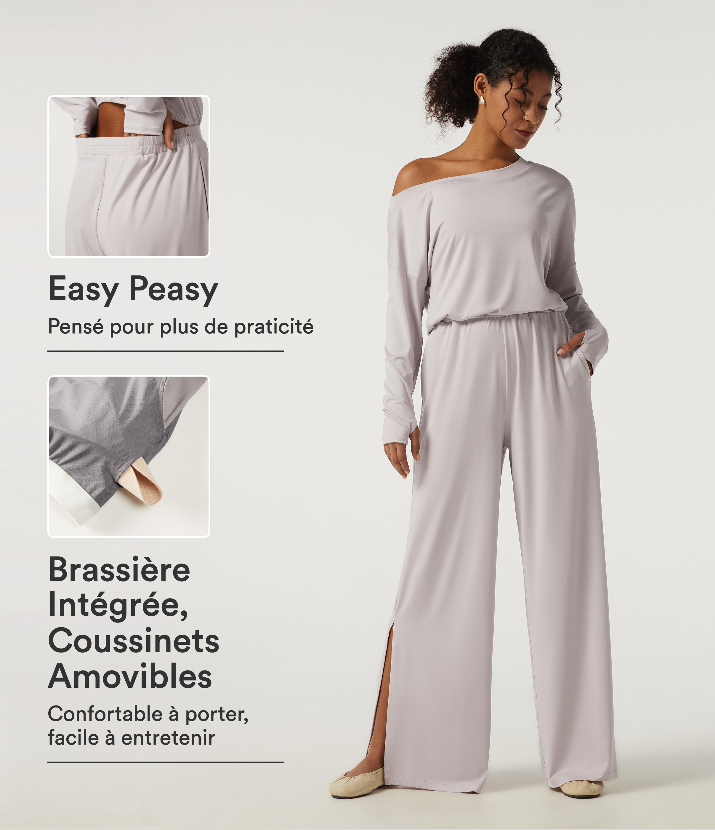 Combinaison pantalon large asymétrique édition accès facile Easy Peezy manches longues avec brassière intégrée et poches