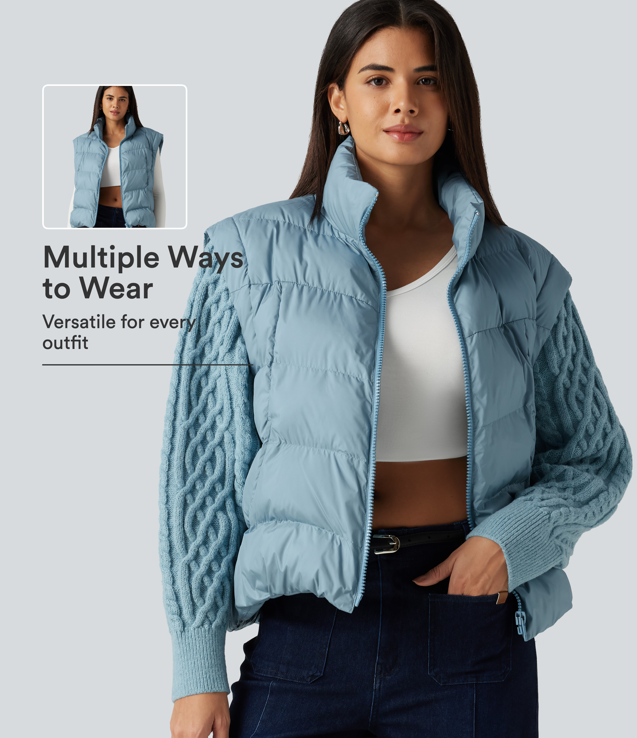High Neck Long Sleeve Casual Padded Jacket with Pockets