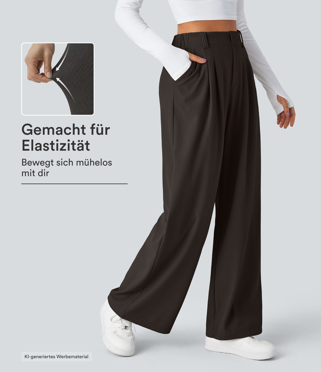 Halara Flex™ dehnbare Stoffhose mit hohem Bund, Waffelmuster, Seitentaschen und weitem Bein