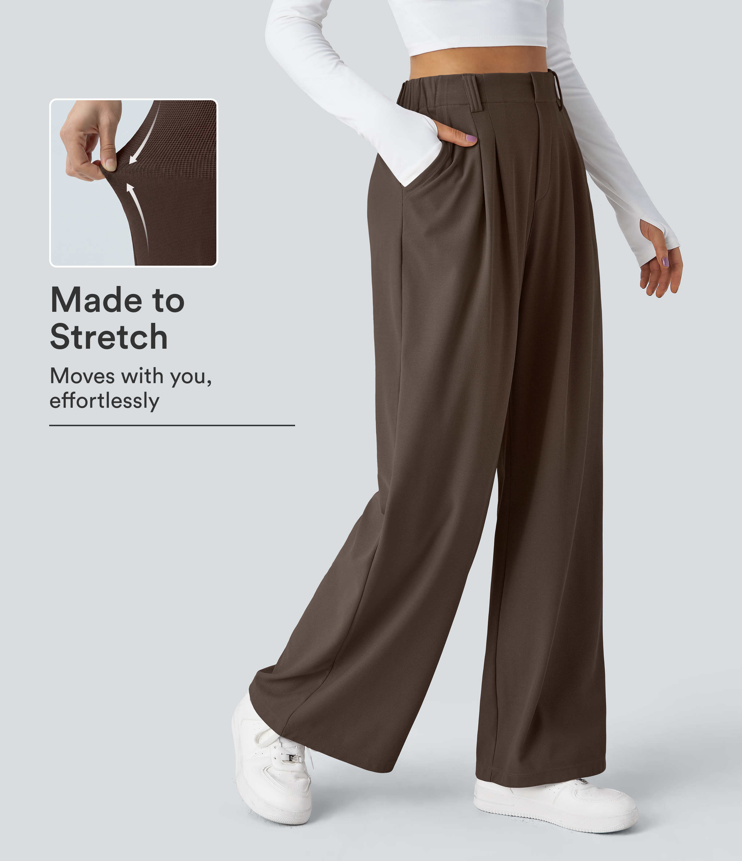 Halara Flex™ High Waisted Pocket Wide Leg Waffle Work Trousers