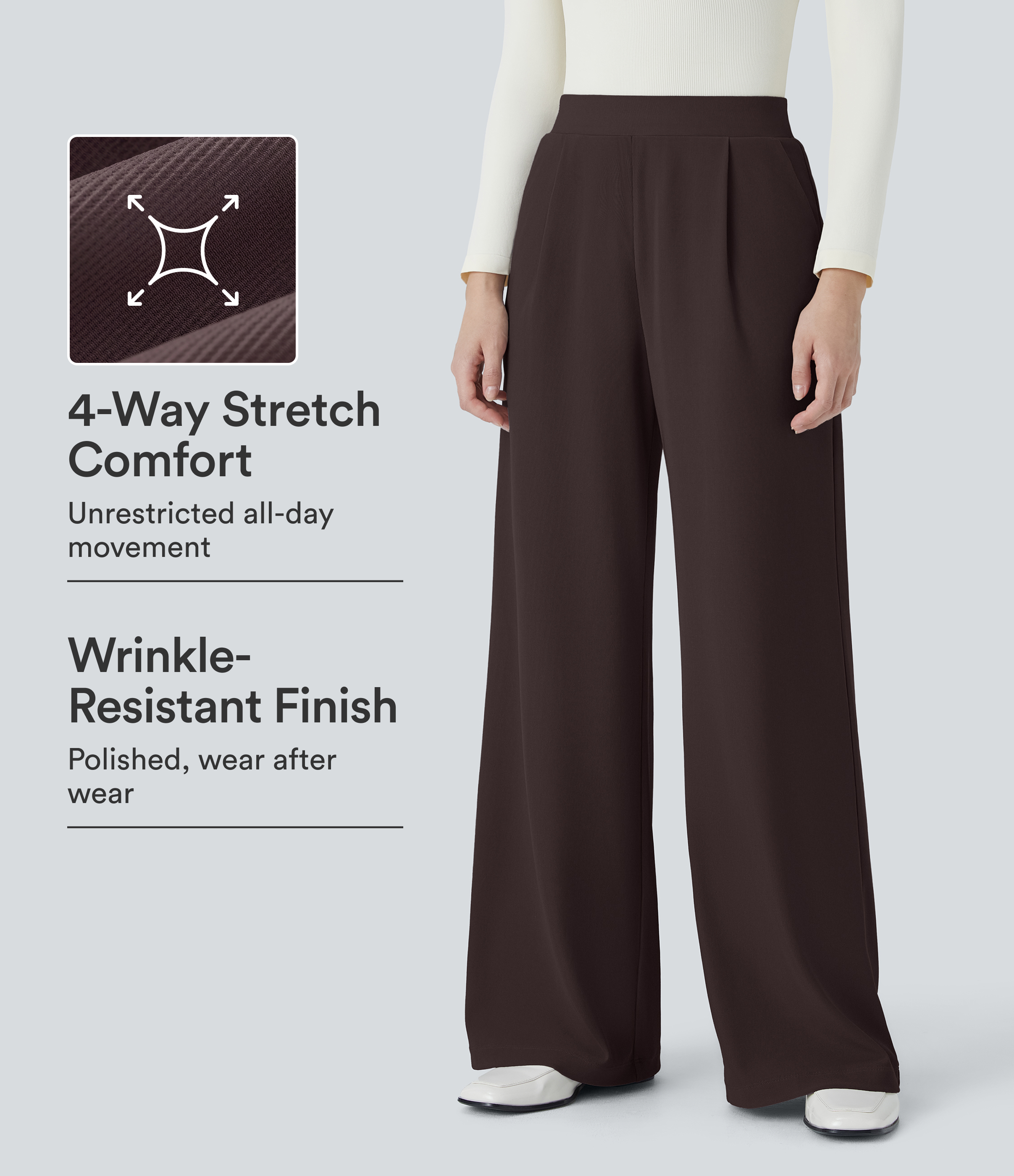 Halara Flex™ Pantalon de travail taille haute sculptant la silhouette, gainant la taille, avec poches, jambe large en micro-gaufre