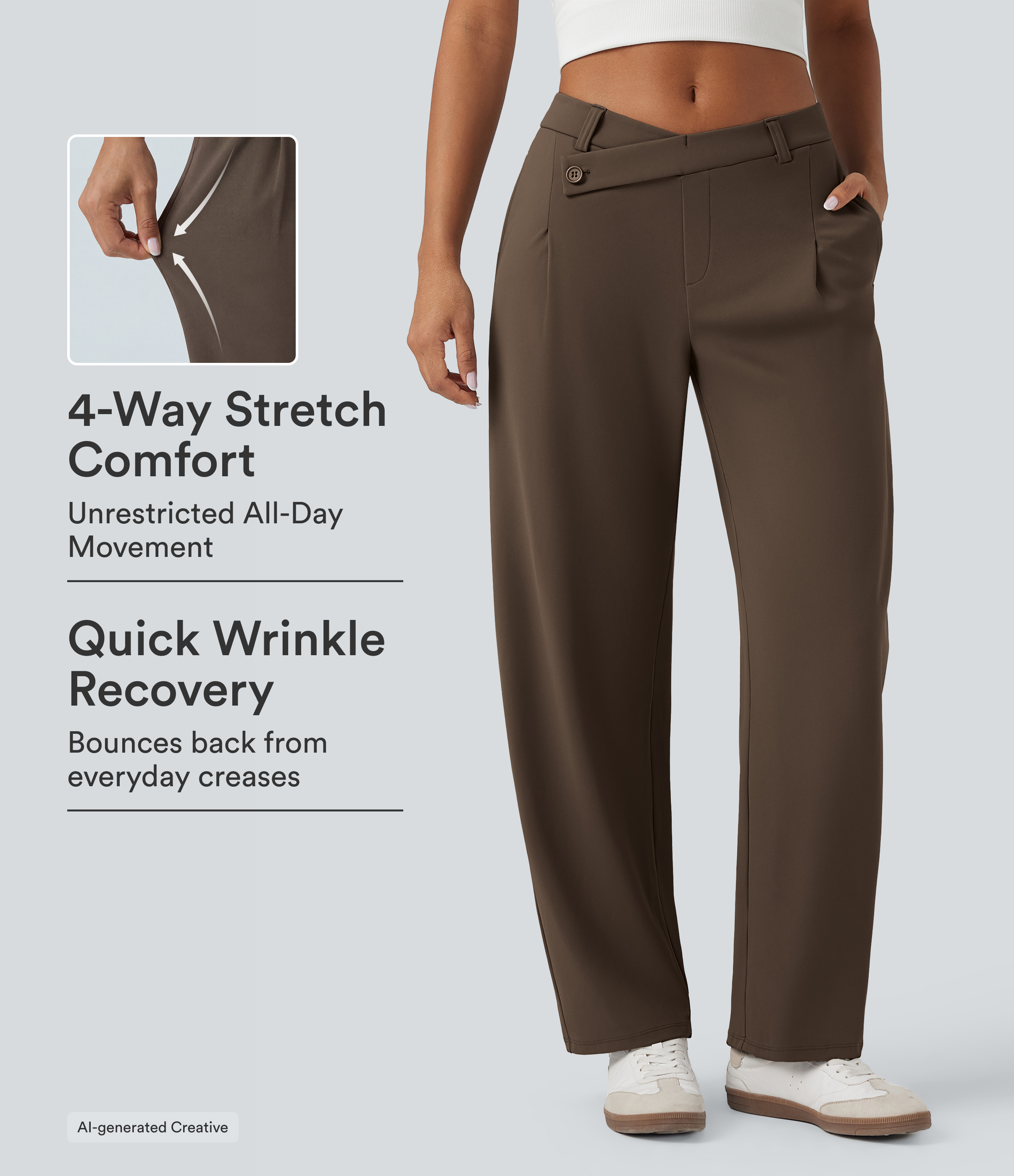 Halara Flex™ DayStretch - Bürohose mit mittelhhoem Crossover-Bund, Seitentaschen und Barrel-Leg