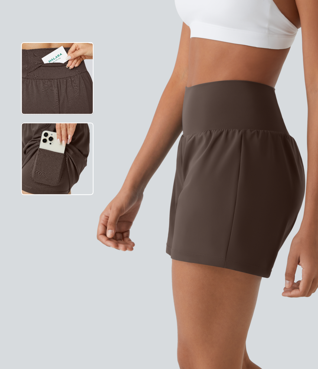 SoftlyZero™ Airy - Super hoch taillierte 2-in-1-Yoga-Shorts mit Gesäßtasche und Seitentasche-längere Länge