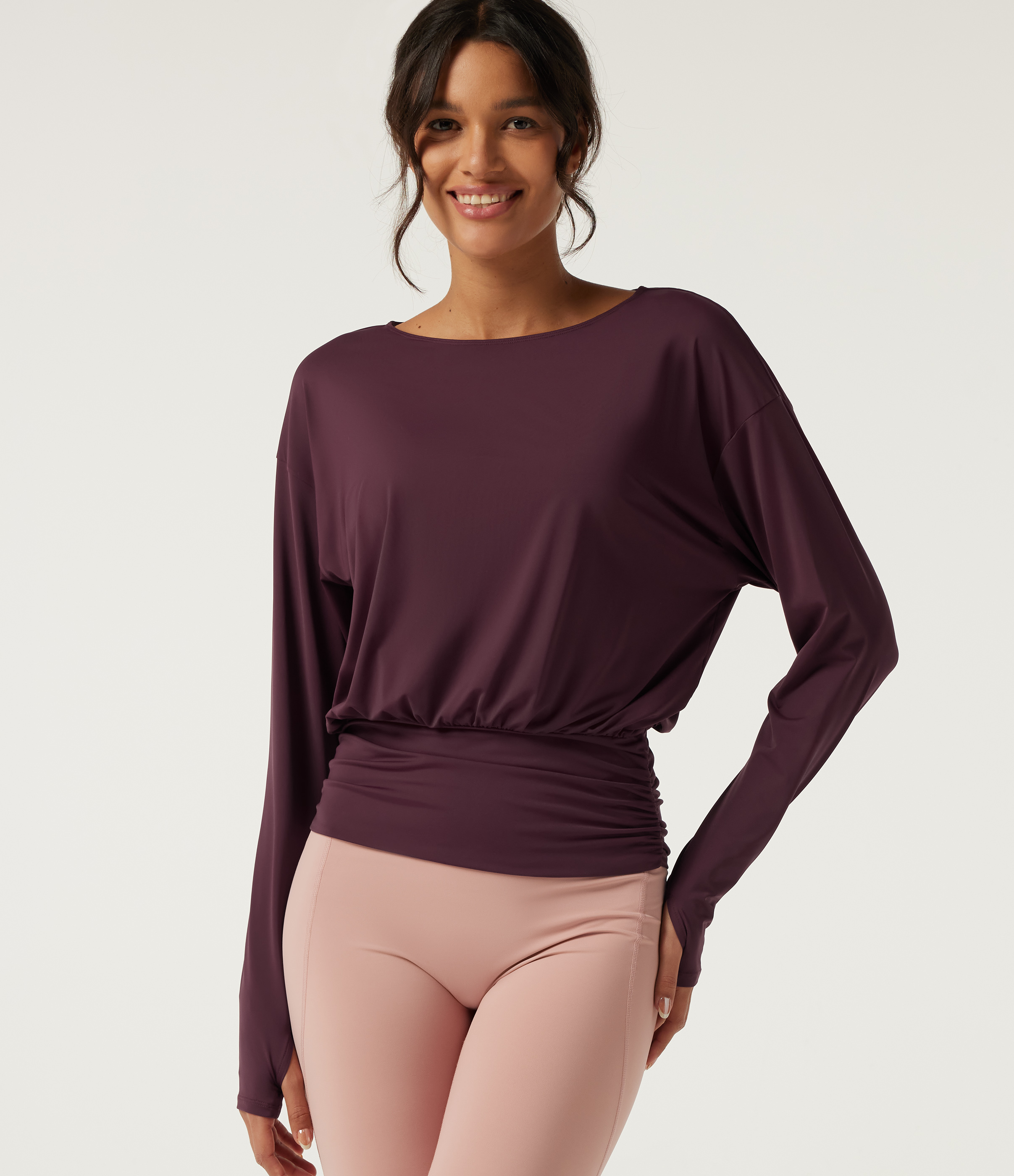 Boat Neck Long Sleeve Ruched InstantCool Yoga Sports Top-UPF50+
