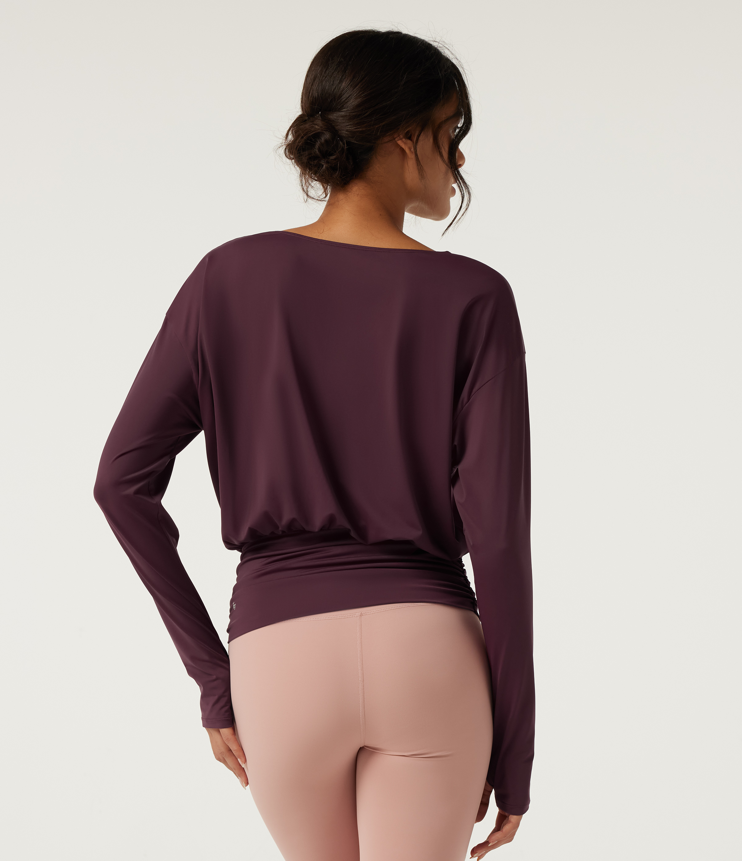 Fig Boat Neck Long Sleeve Ruched InstantCool Yoga Sports Top-UPF50+ / 2