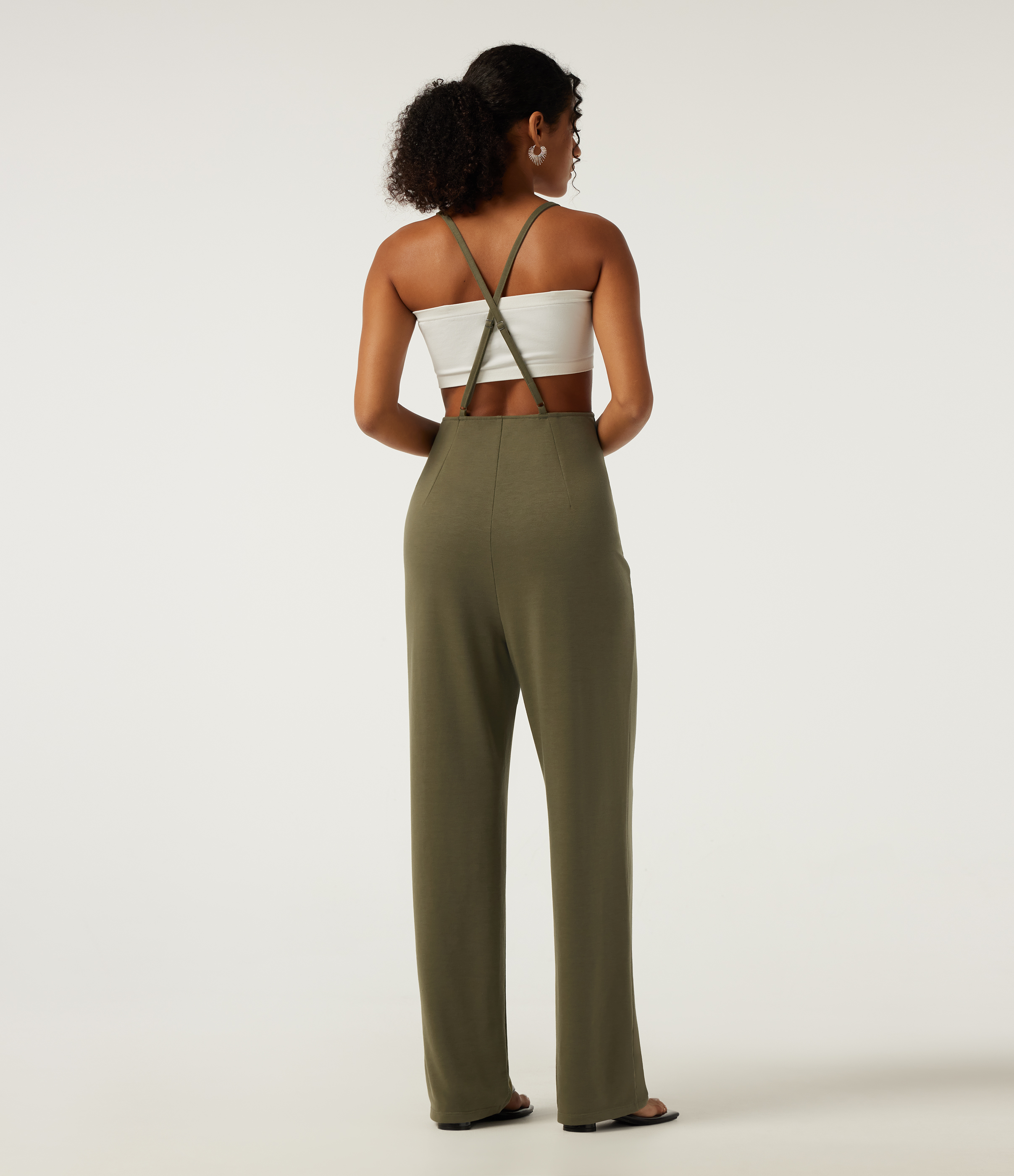 Winter Moss Square Neck Crisscross Straight Leg Casual Overalls with Pockets / 2