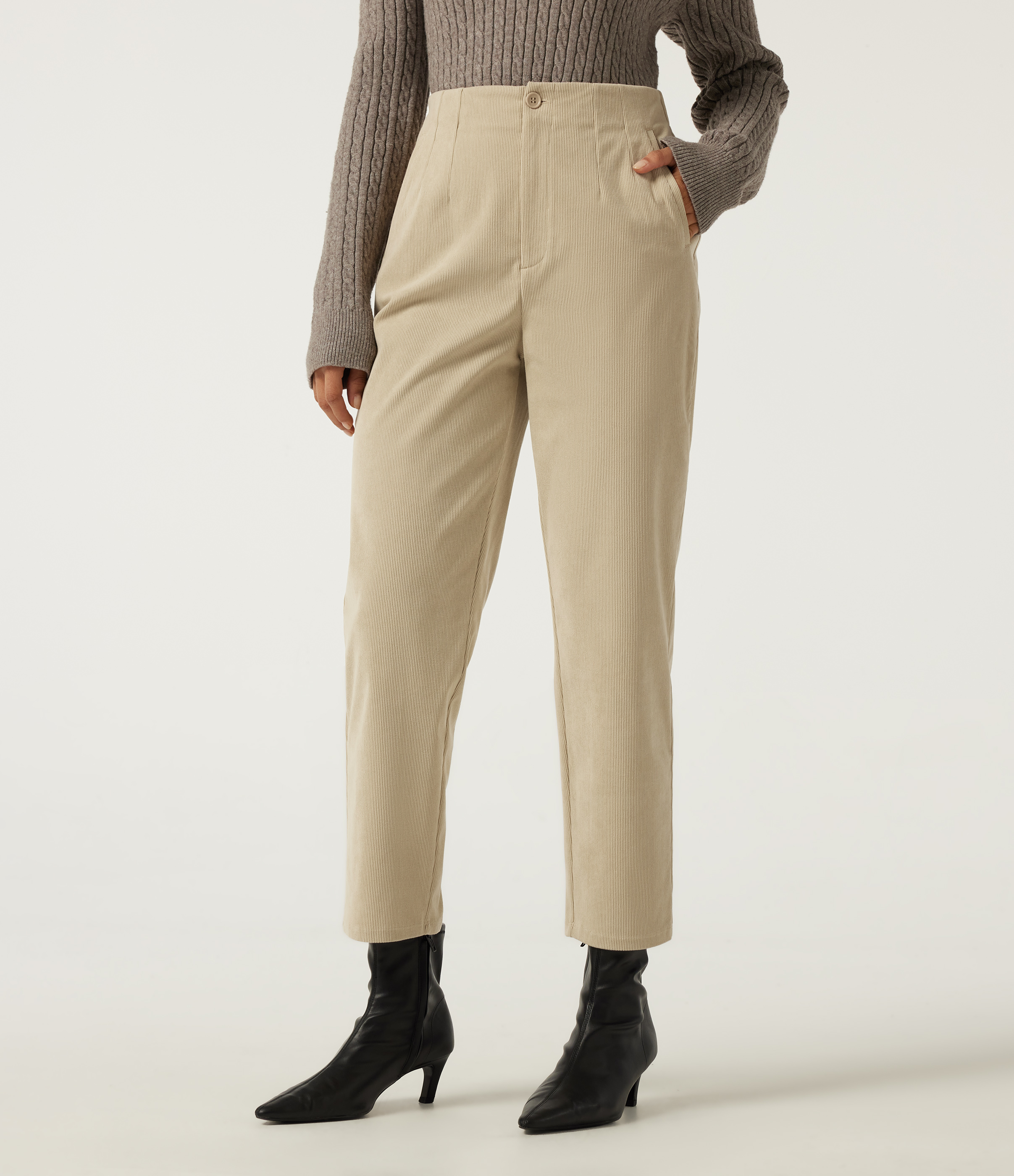 High Waisted Tapered Casual Corduroy Pants with Pockets