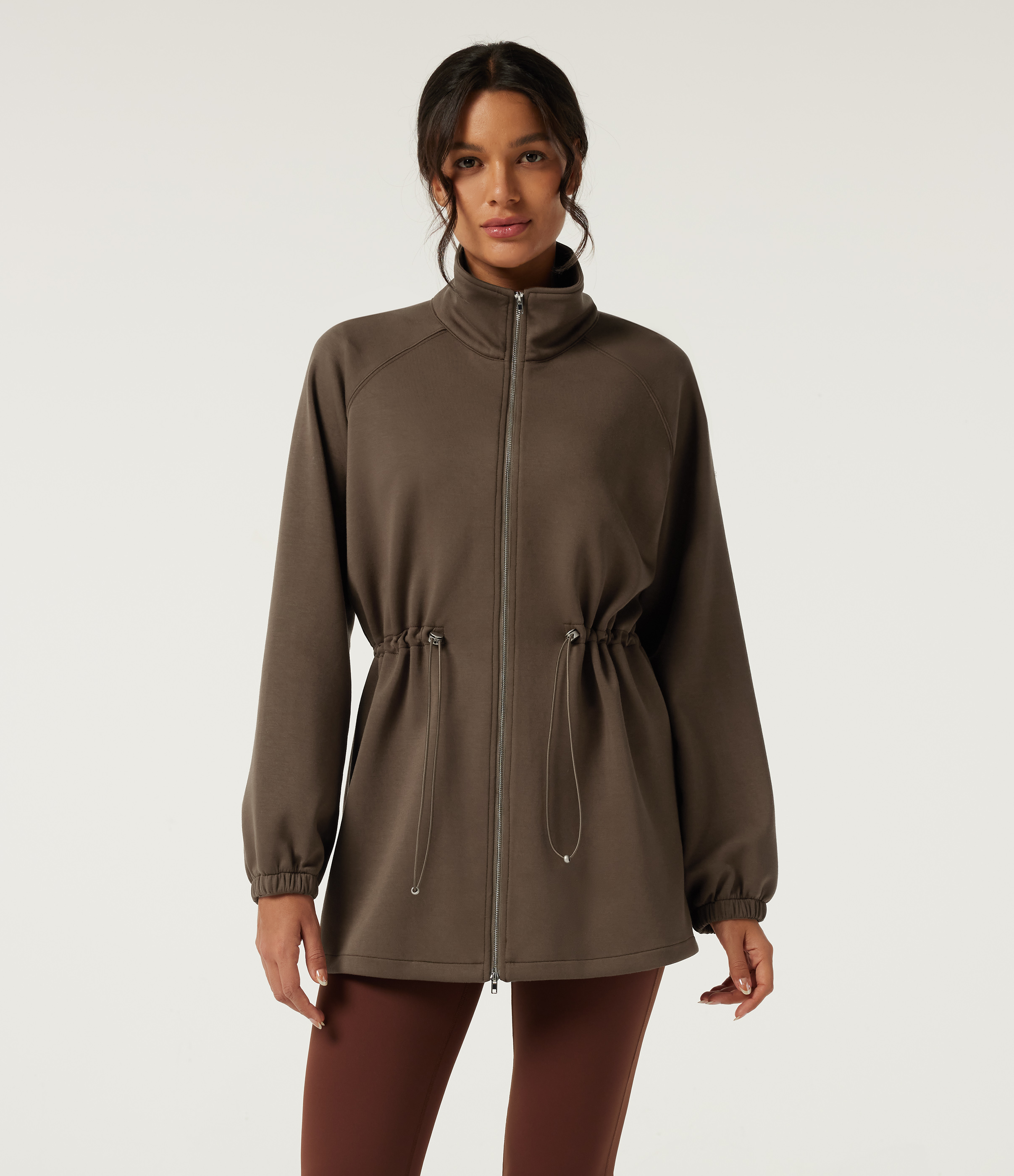 Stand Collar Drawstring Long Sleeve Work Jacket