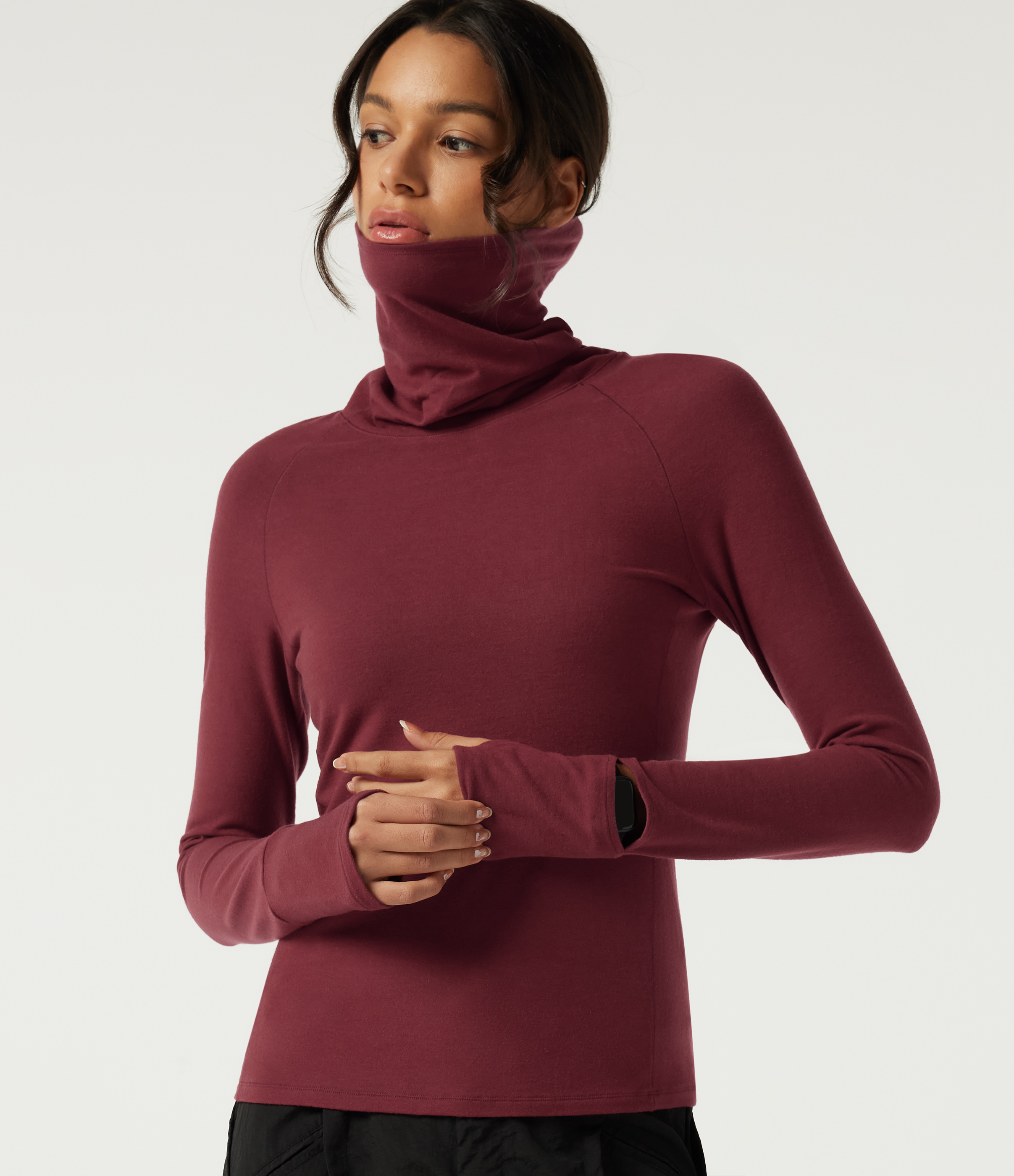 Halara HeatCore High Neck Raglan Long Sleeve Casual Warming Top with Thumb Holes