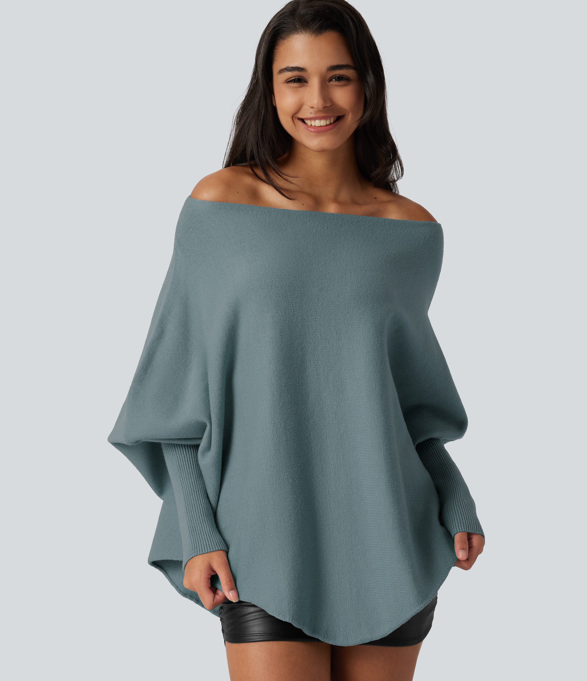 Batwing Long Sleeve Asymmetric Hem Casual Sweater