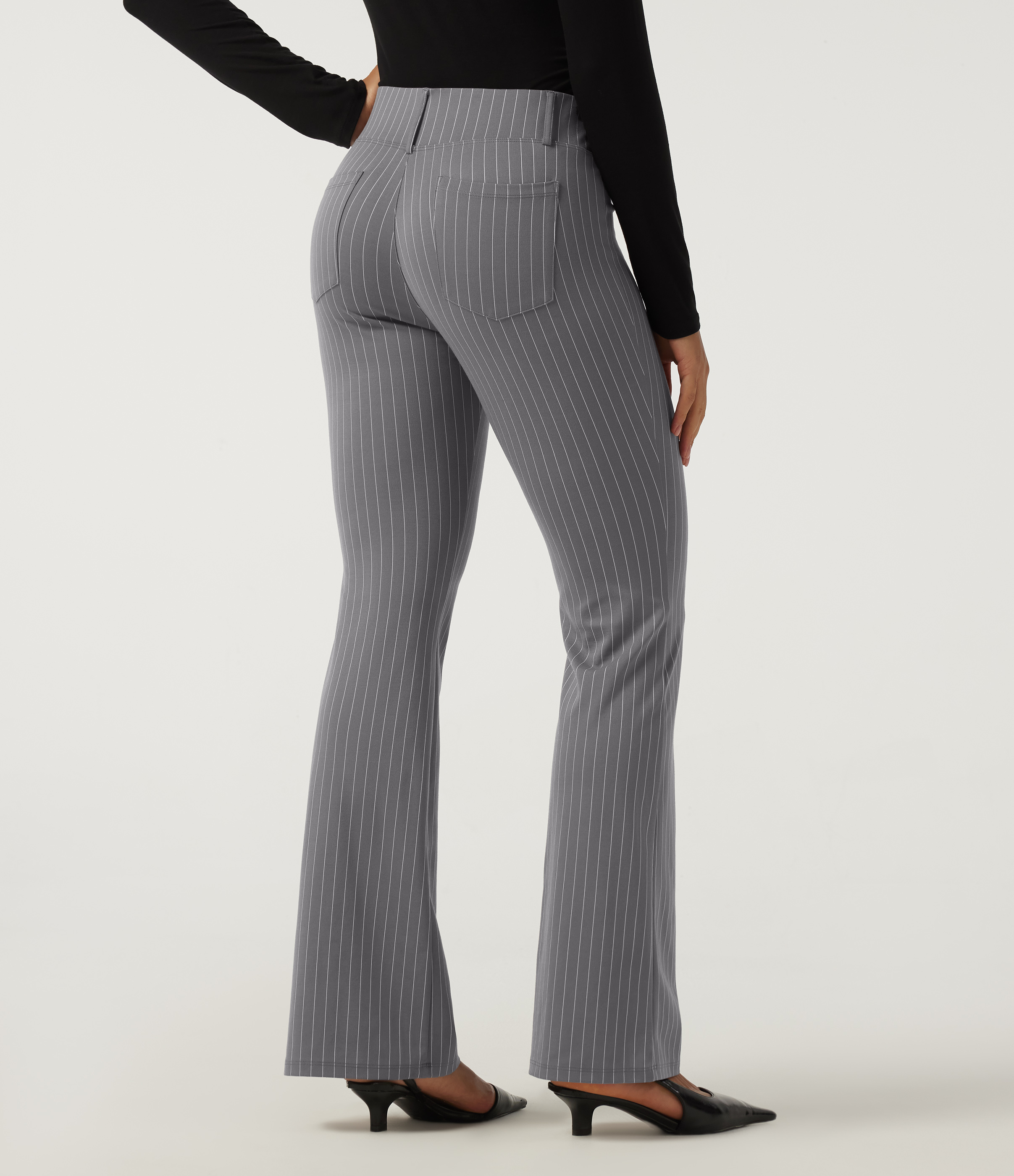 Slate Pinstripe Halara Flex™ Low Rise Stripe Flare Work Pants with Pockets / 2