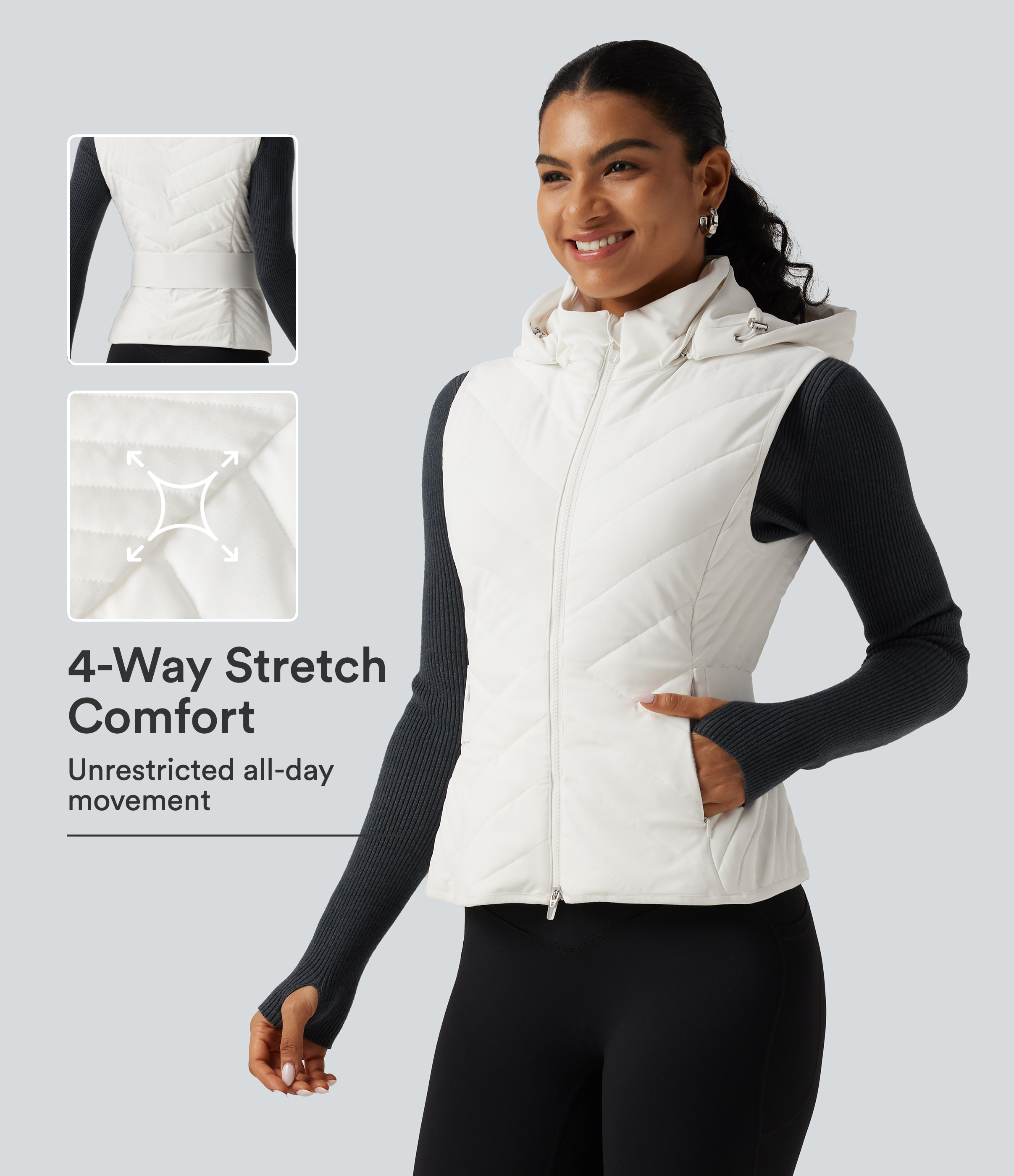 PuffFlex Removable Hood Quilted Casual Padded Vest with Pockets