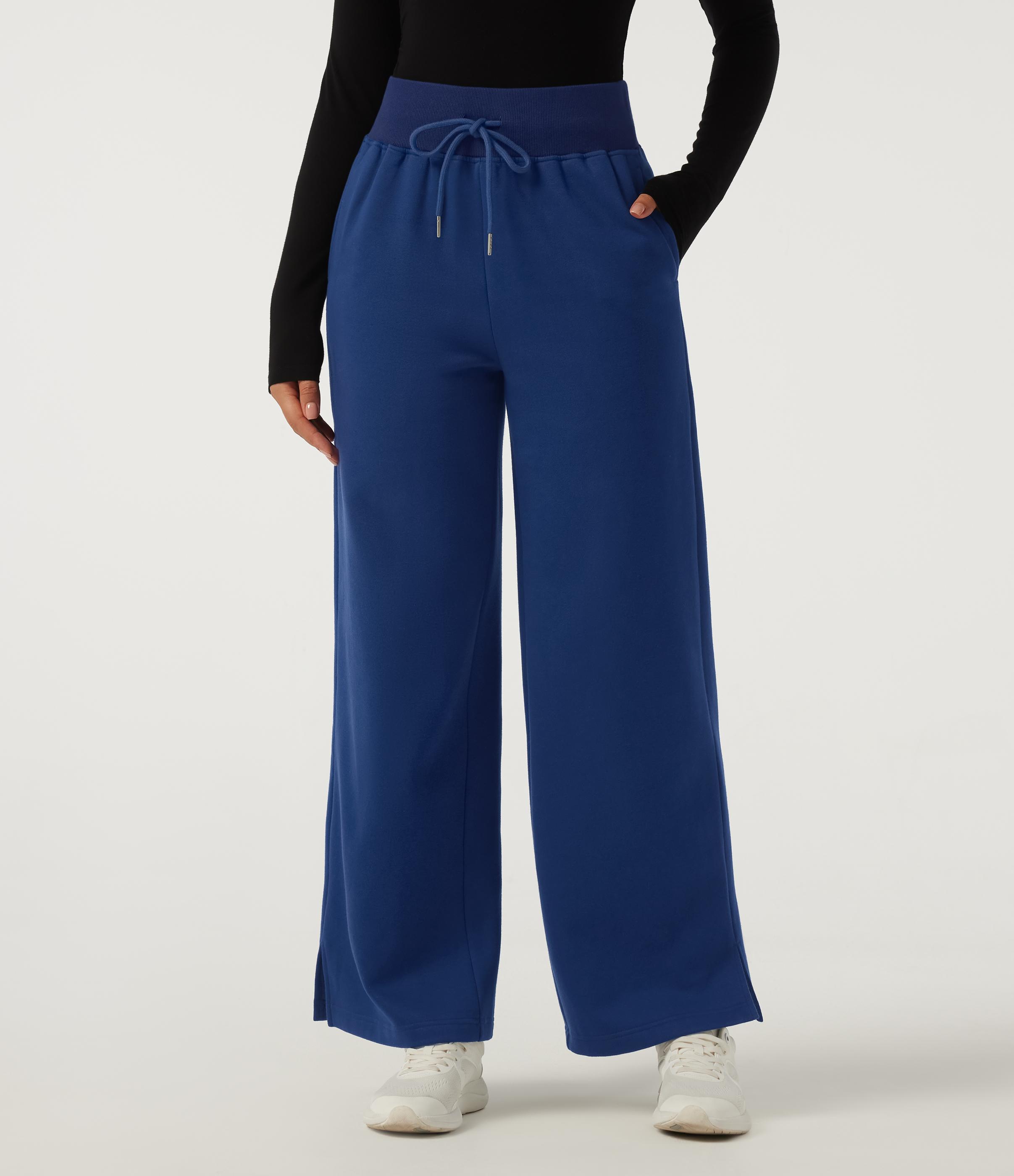 High Waisted Drawstring Wide Leg Cotton Casual Sweatpants with Pockets