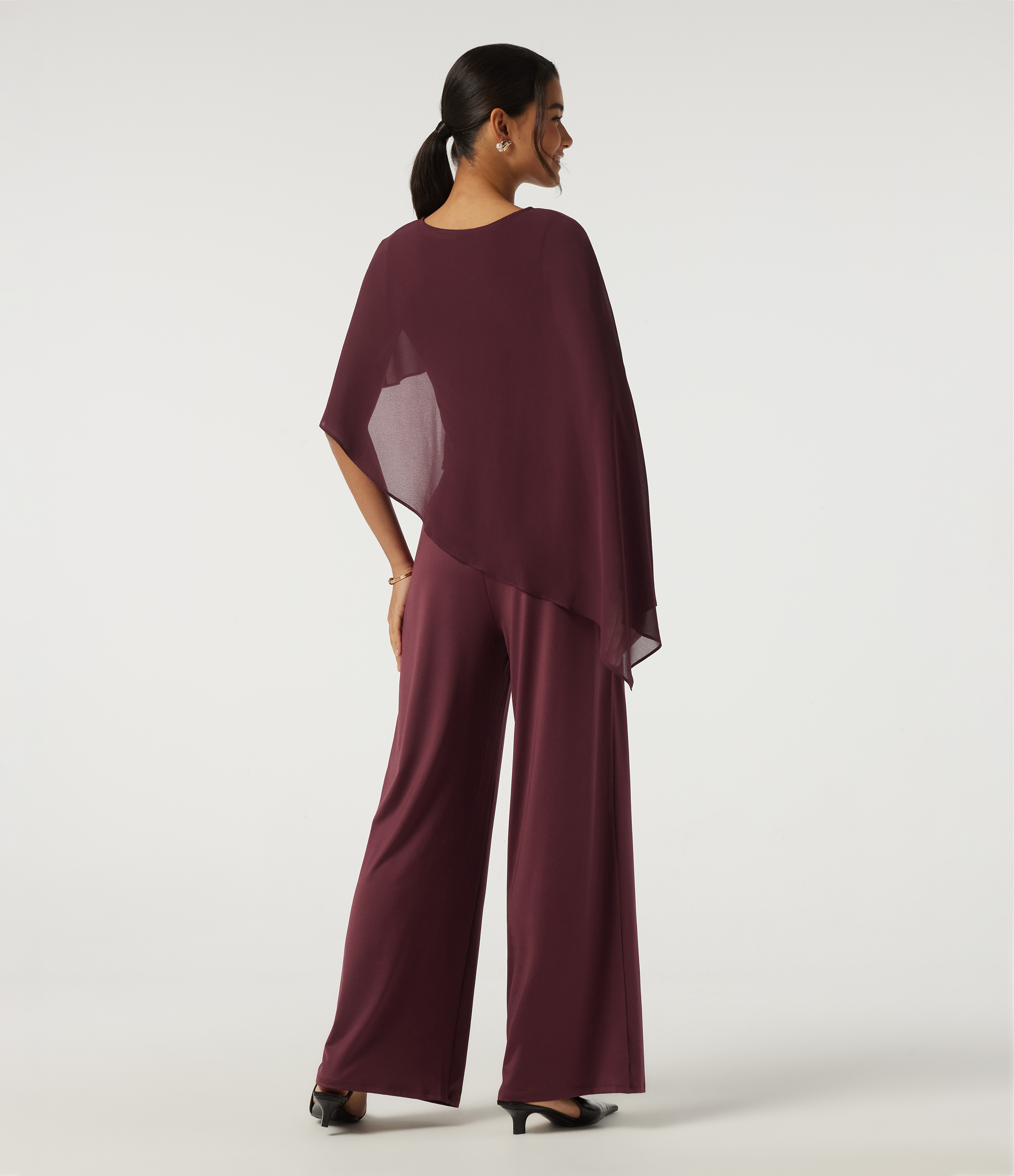 New Maroon Round Neck Sleeveless Slim Wide Leg Asymmetric Party Jumpsuits with Pockets -Easy Peezy Edition / 2