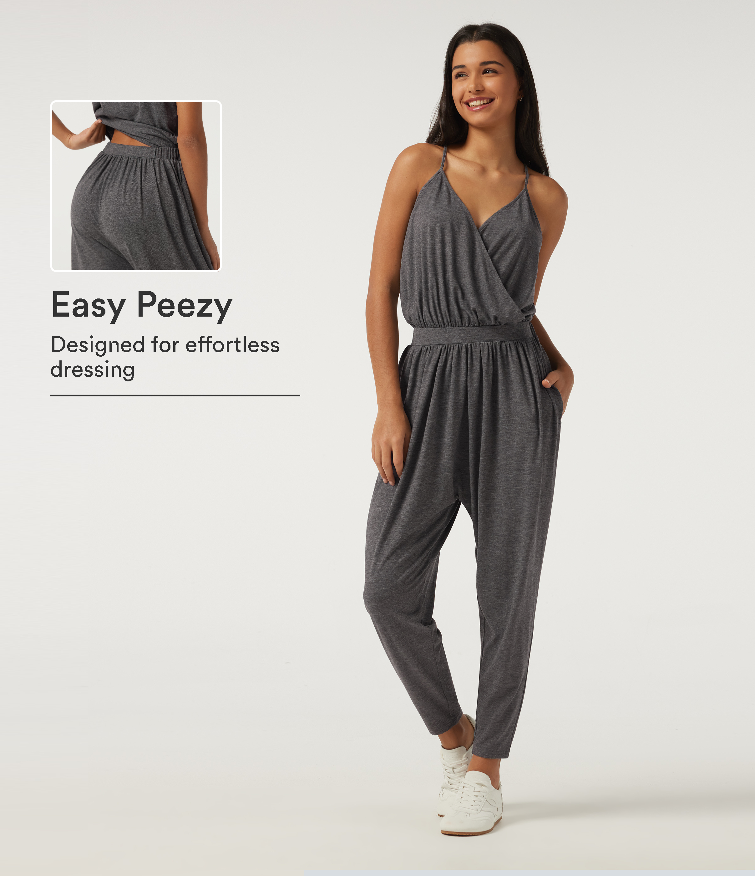 V Neck Sleeveless Tapered Crossover Casual Jumpsuit with Pockets-Easy Peezy Edition