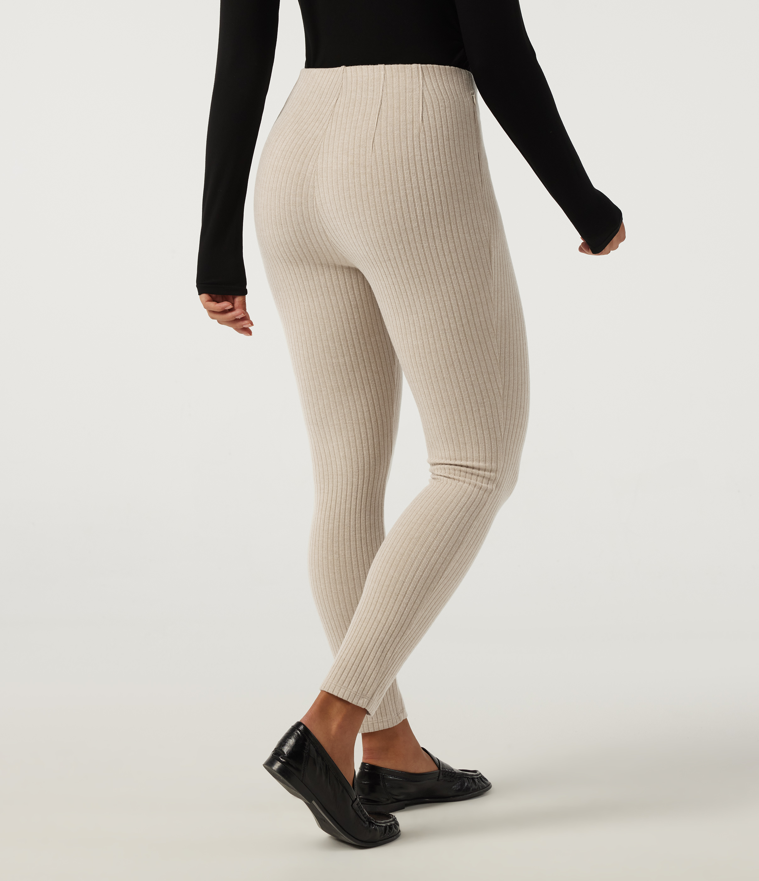 Fog Ribbed Knit High Waisted Skinny Casual Leggings with Pockets / 2