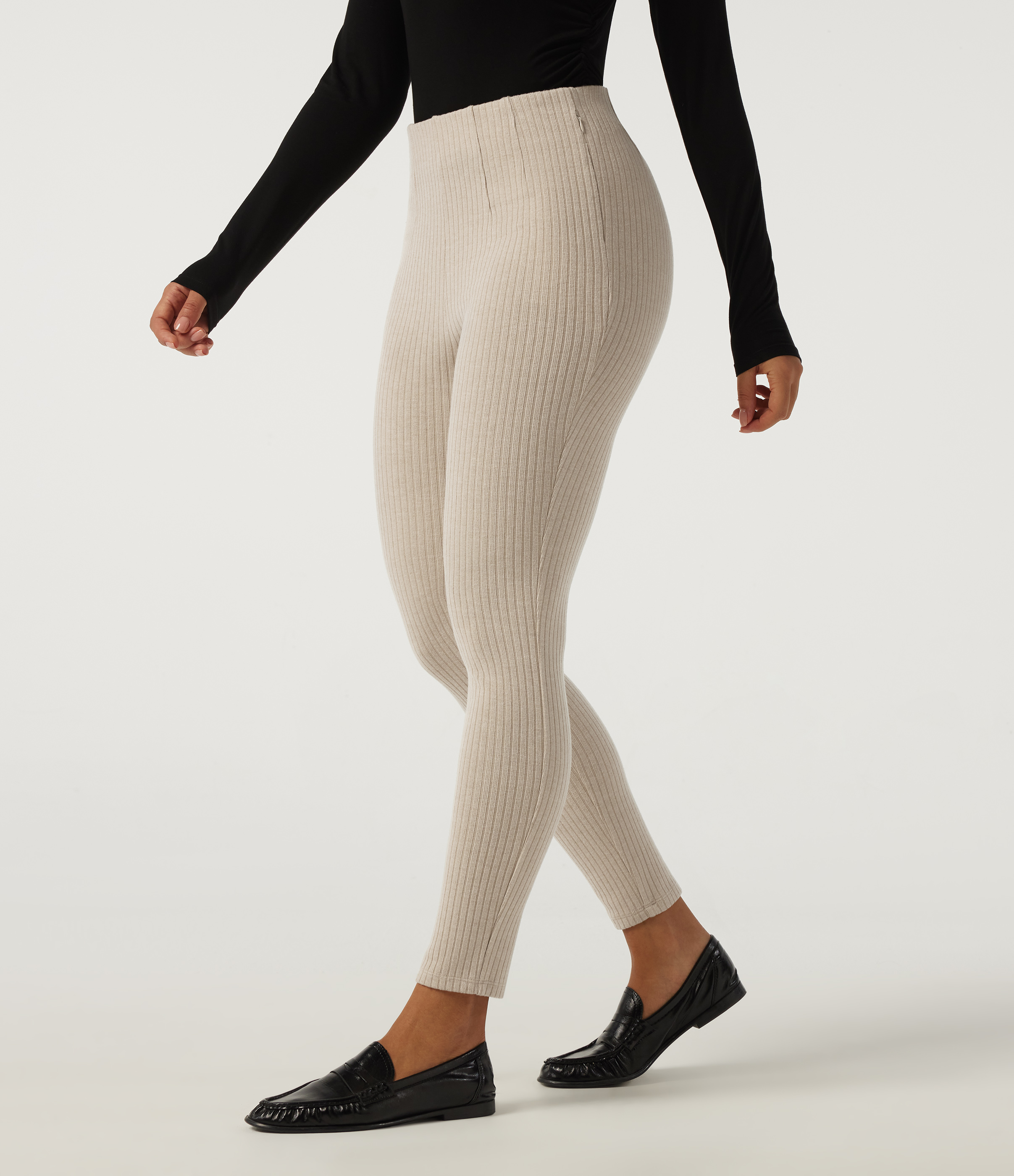Ribbed Knit High Waisted Skinny Casual Leggings with Pockets