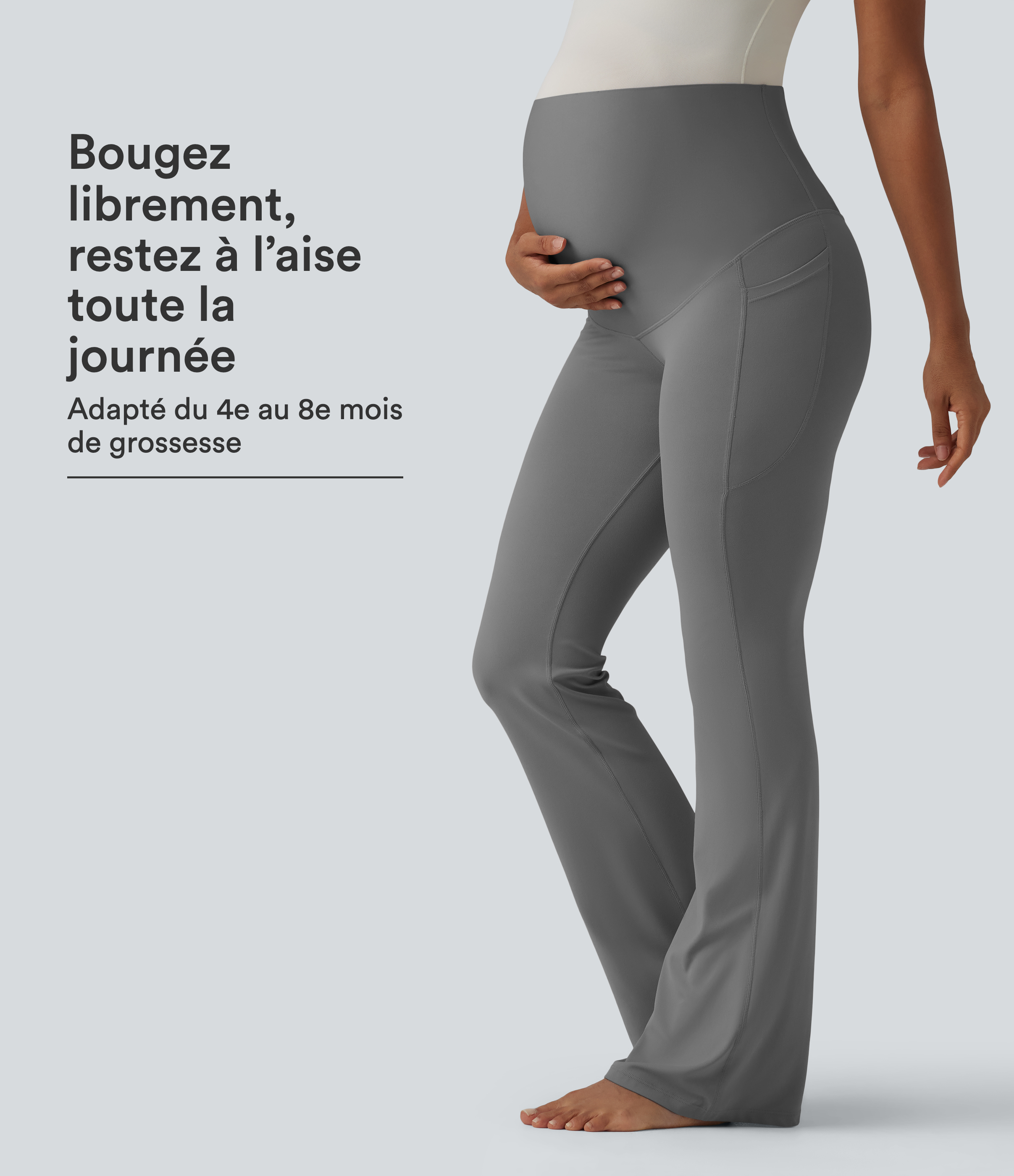 Steel Gray SoftlyZero™ Legging de yoga de maternité évasé taille super haute avec poches / 1