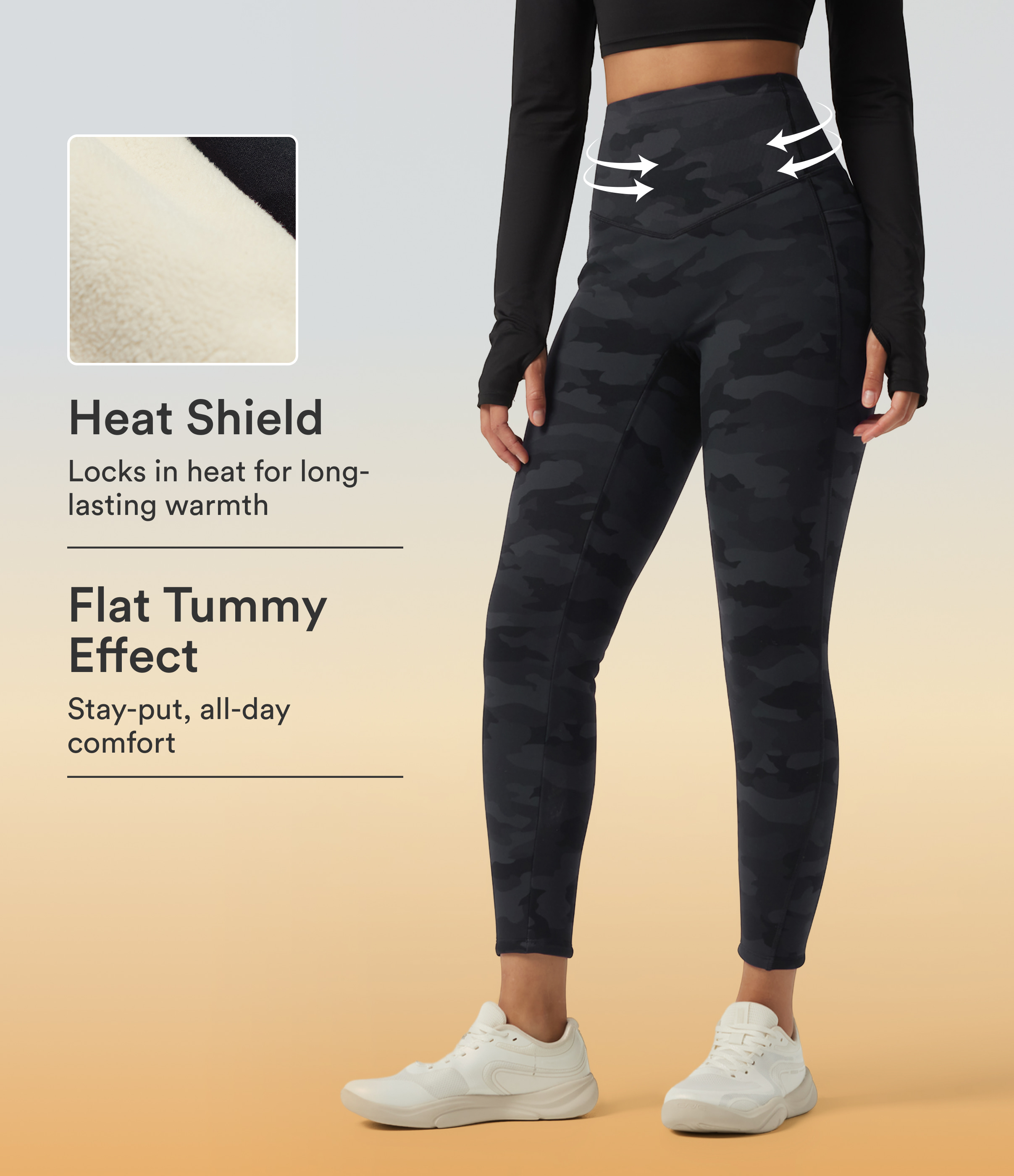 Halara UltraSculpt™ Extra Heat High Waisted Tummy Control Skinny Camo Fleece Workout Leggings with Pockets