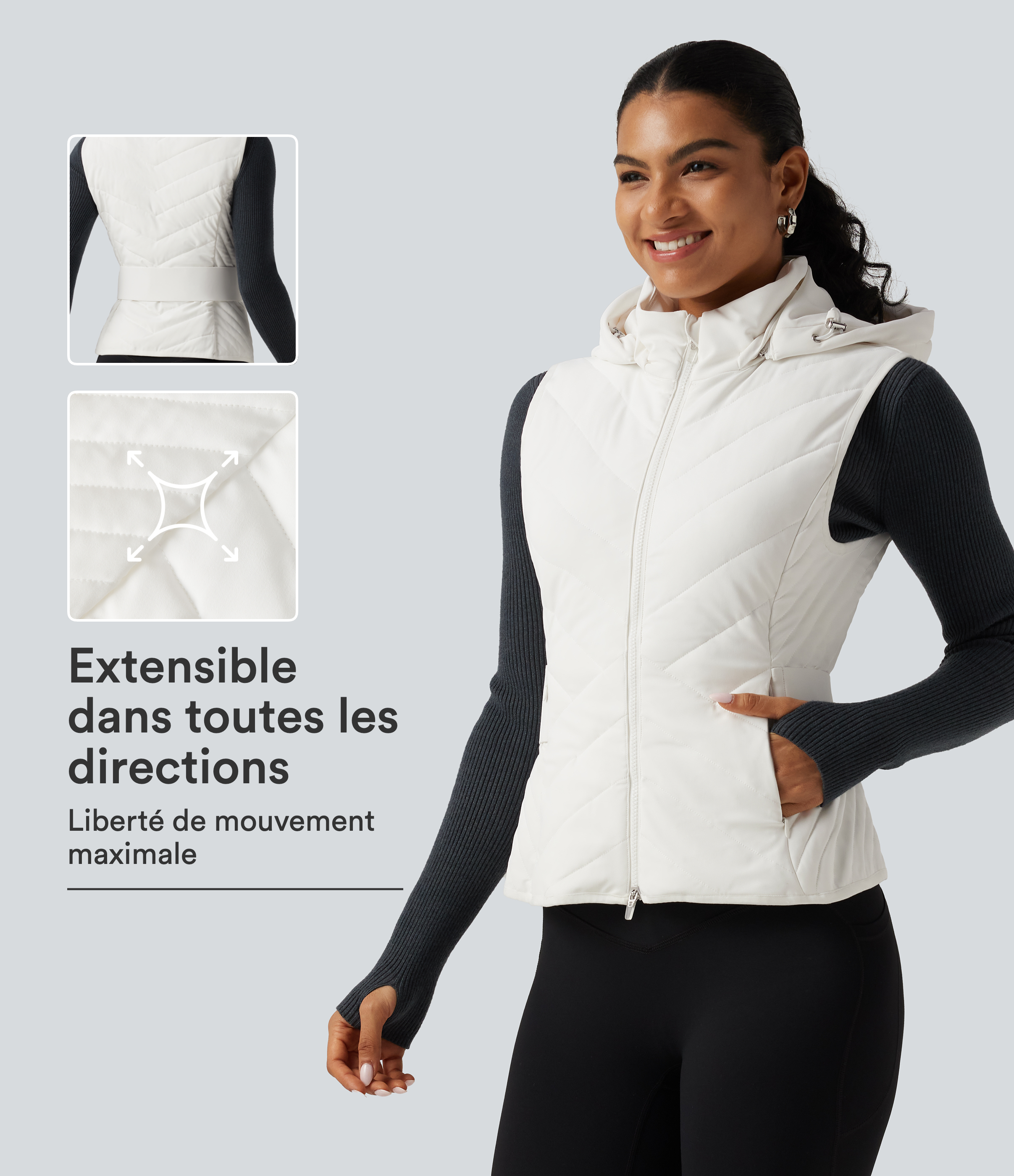 Doudoune sans manches matelassée PuffFlex avec capuche amovible et poches