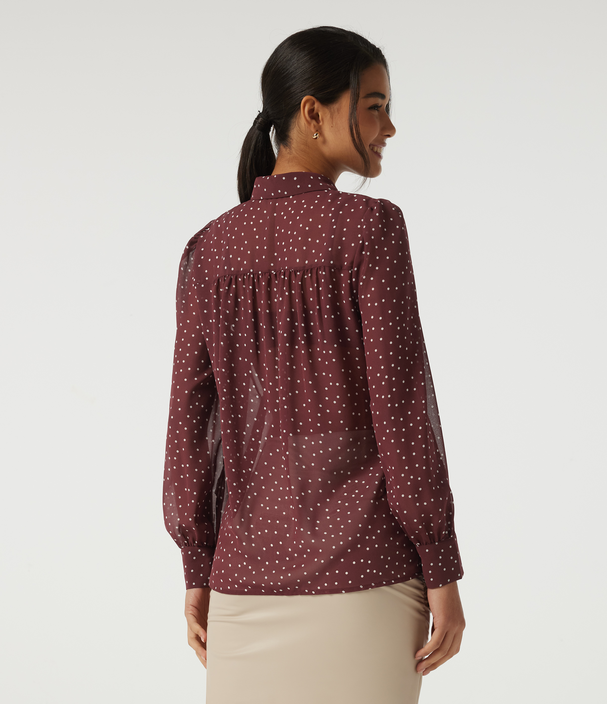 Merlot Gala Dot Long Sleeve Polka Dot Casual Chiffon Shirt / 2