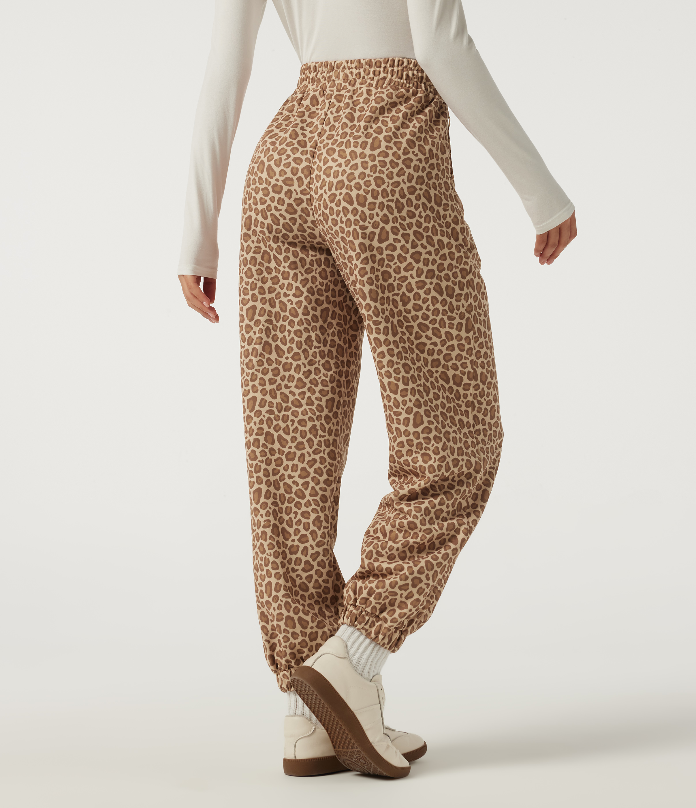 Smoky Mocha Leopard Jogging décontracté à taille haute imprimé léopard avec poches / 2