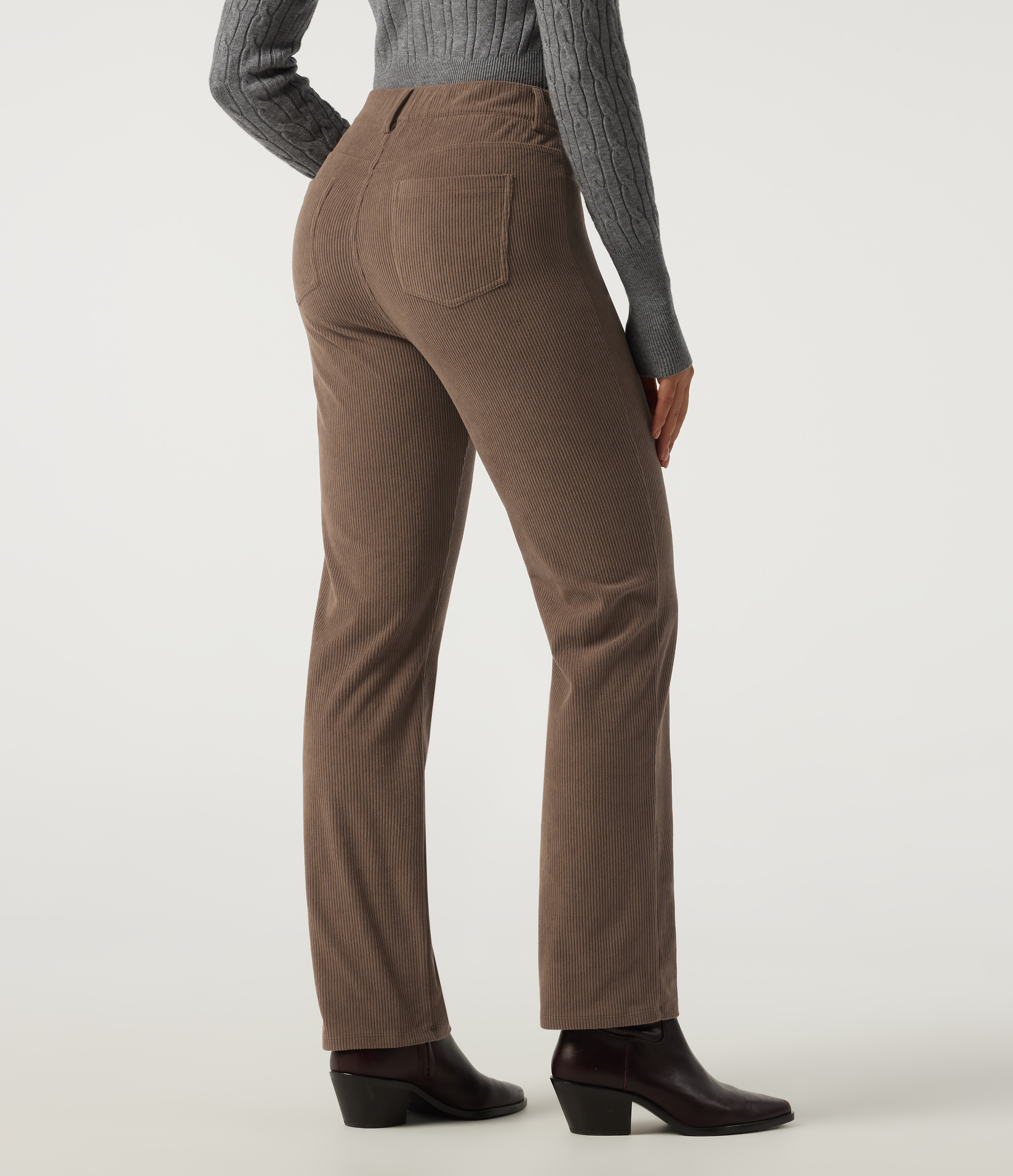 Burnt Caramel High Waisted Straight Leg Work Corduroy Pants with Pockets / 2