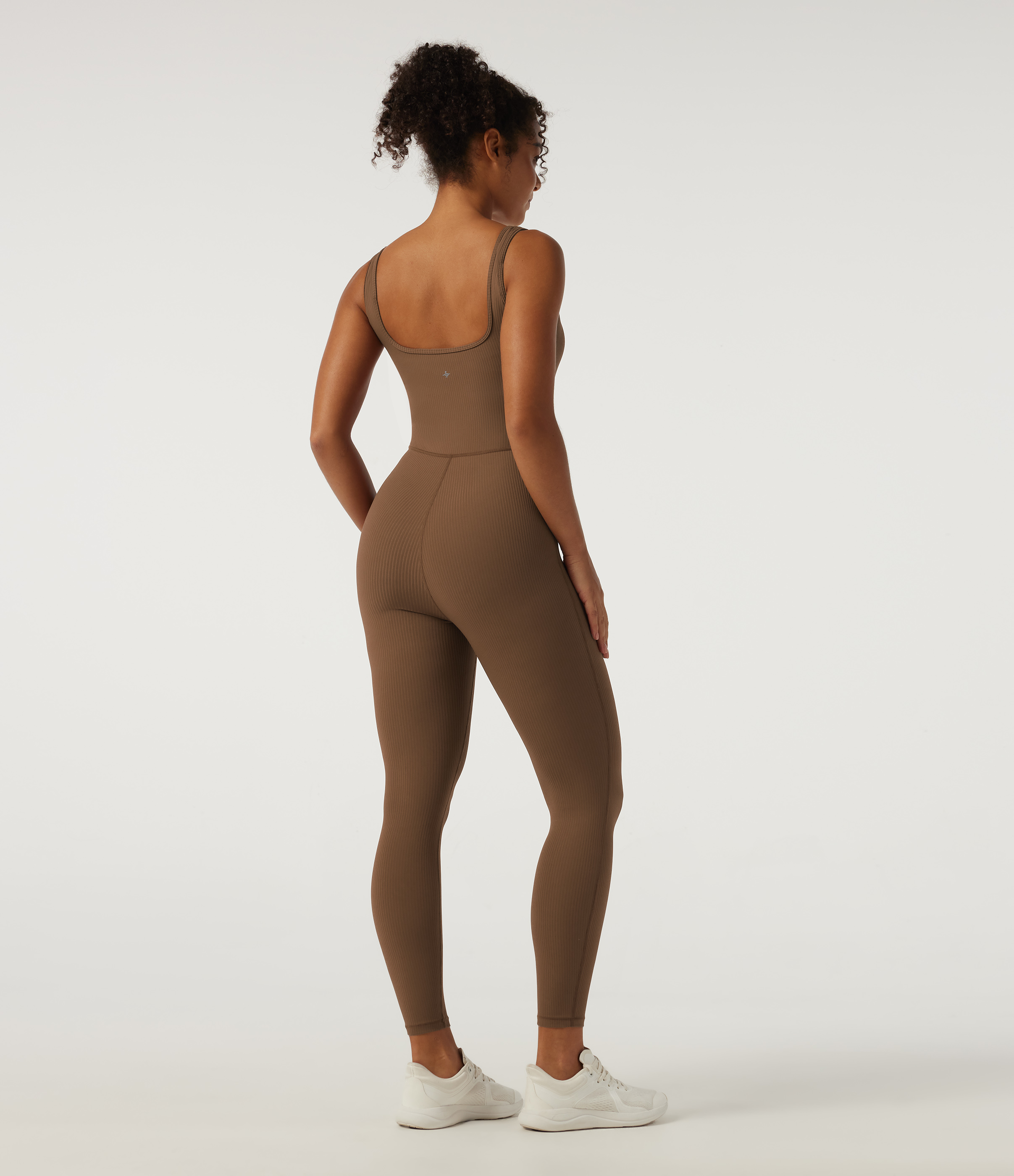Bison Ribbed Square Neck Sleeveless Yoga Jumpsuit with Built-in Bra / 2