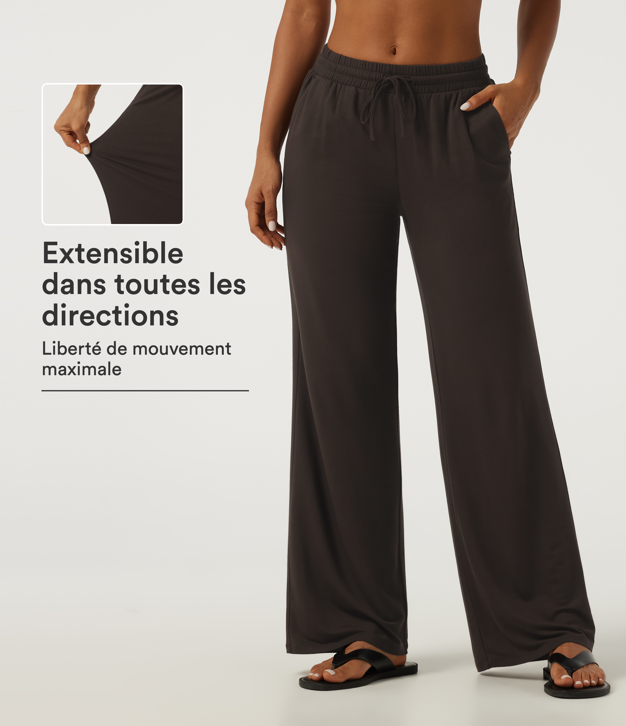 Chocolate Brown Jogging droit taille basse à cordon de serrage avec poches / 1