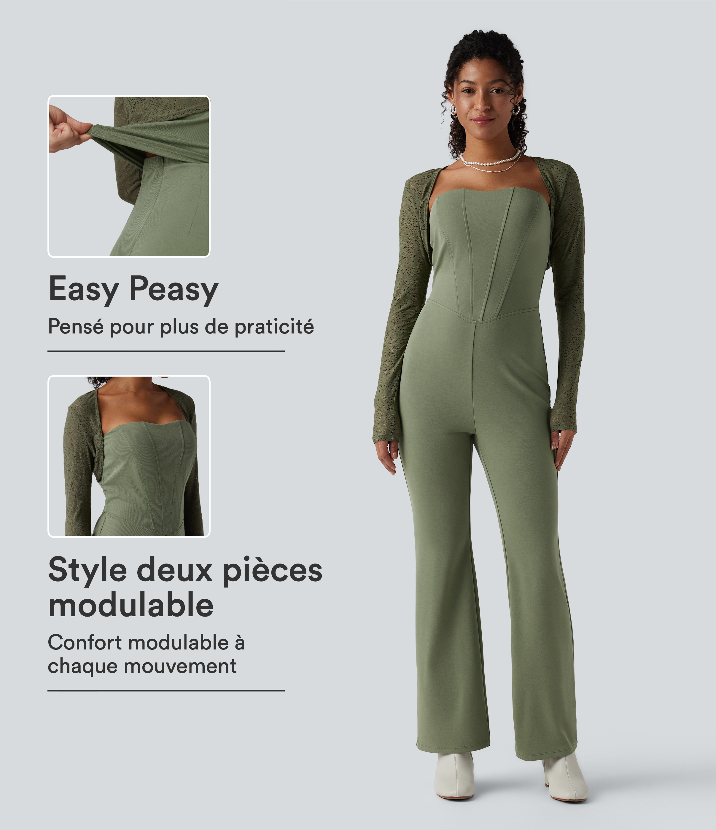 Oil Green Combinaison corset accès facile Easy Peasy 2 pièces avec bustier et boléro en dentelle manches longues / 1
