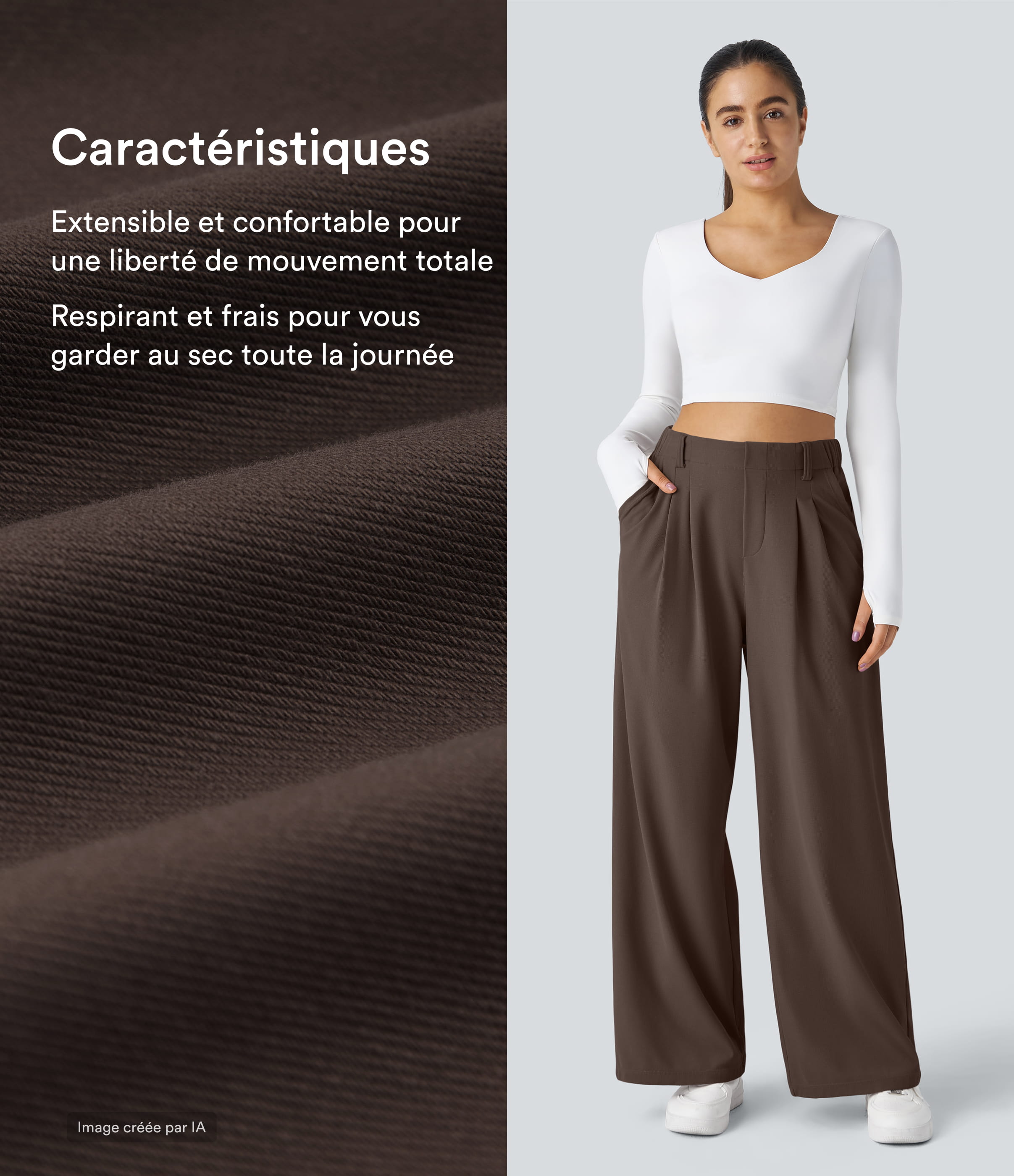 Chocolate Martini Pantalon Tailleur Large Fluide Halara Flex™ Gaufré Taille Haute Poches Latérales / 2