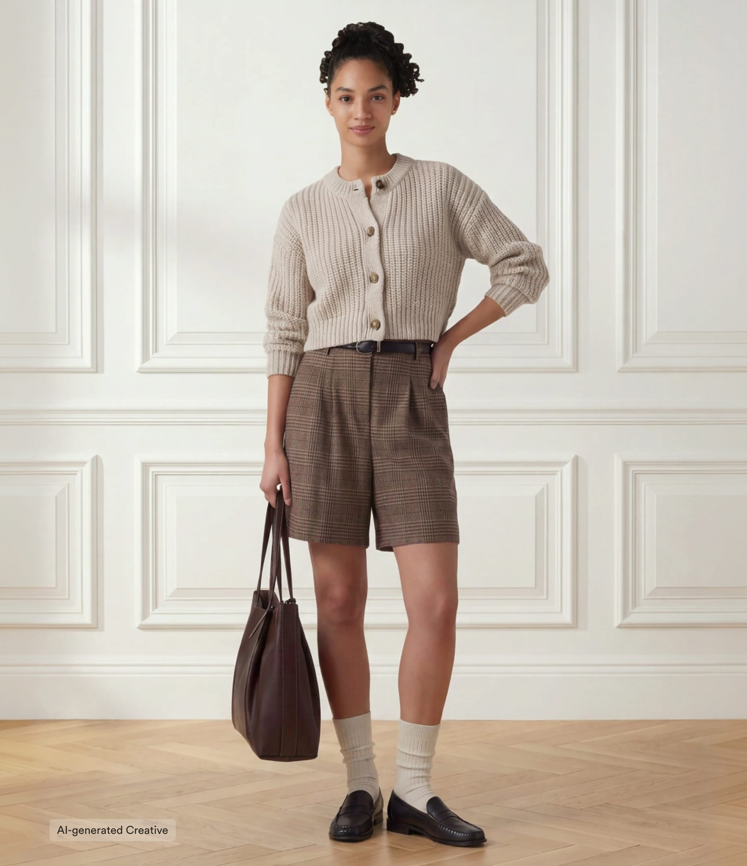 High Waisted Baggy Plaid Work Bermuda Shorts with Pockets