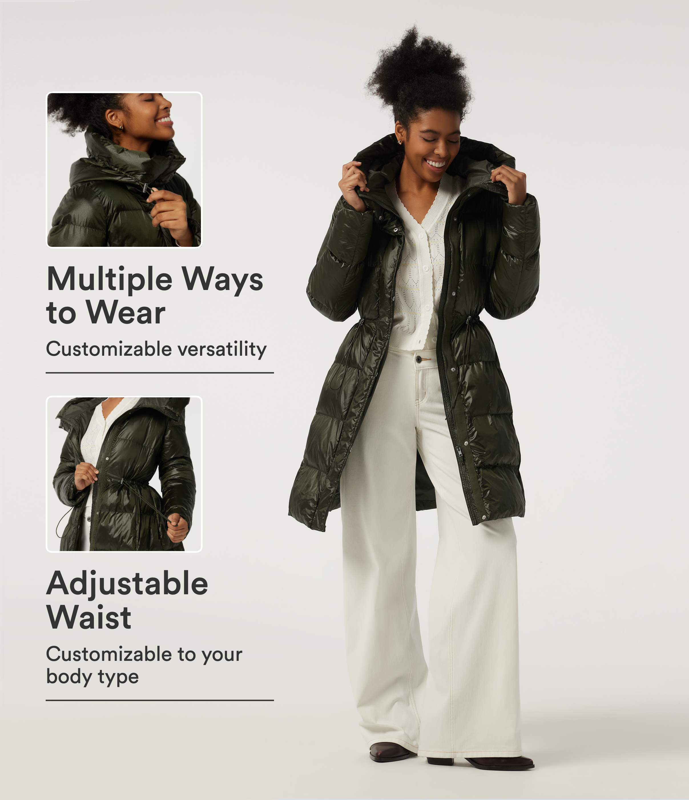 Hooded Long Sleeve Quilted Puffer Work Padded Jacket with Pockets