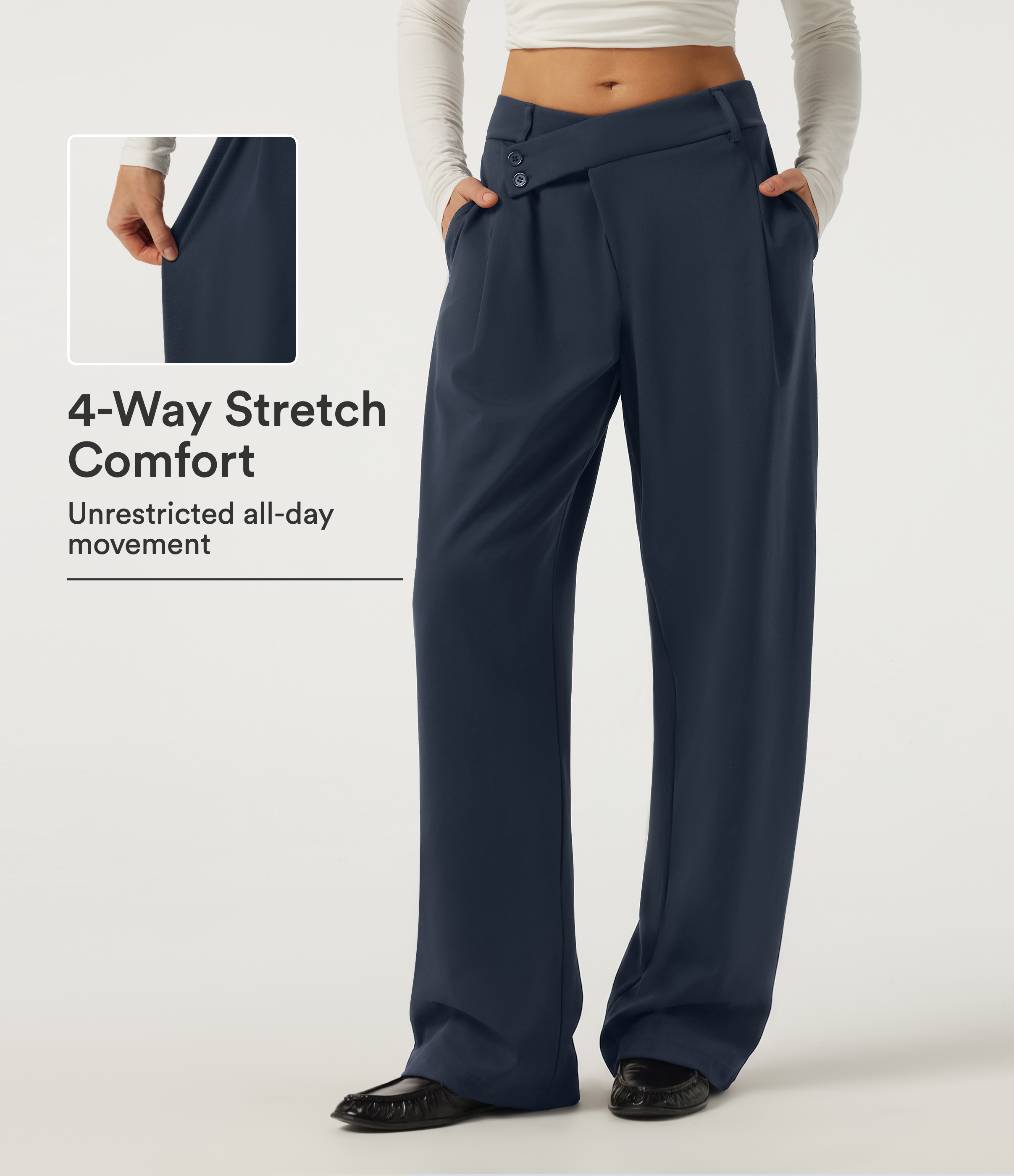 Halara DayStretch™ Mid Rise Barrel Leg Asymmetric Work Pants with Pockets