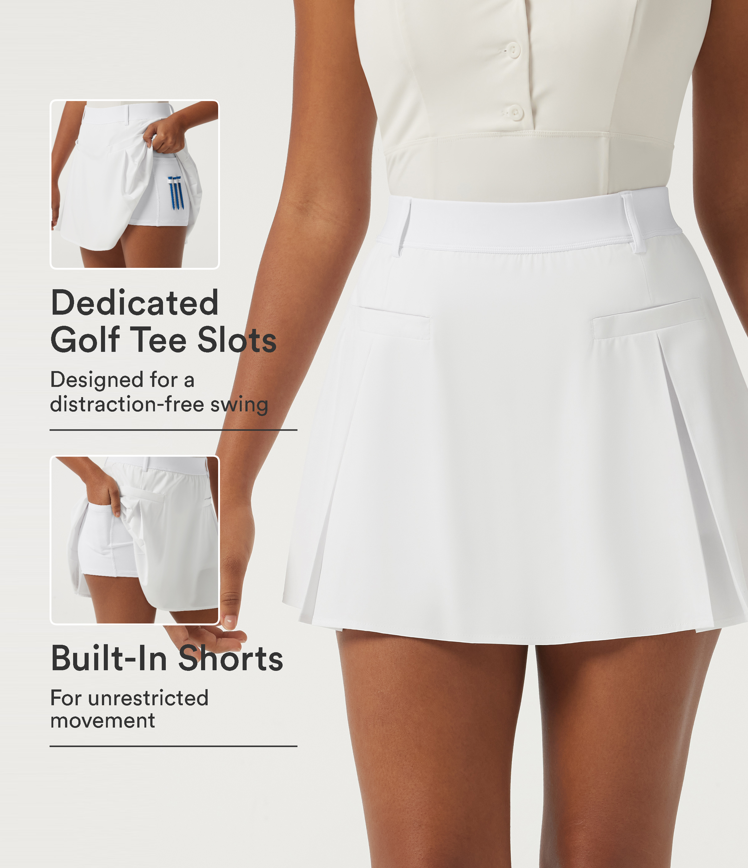 Breezeful™ High Waisted Pleated 2-in-1 A Line Quick Dry Micro Mini Golf Skirt with Pockets-Golf Tee