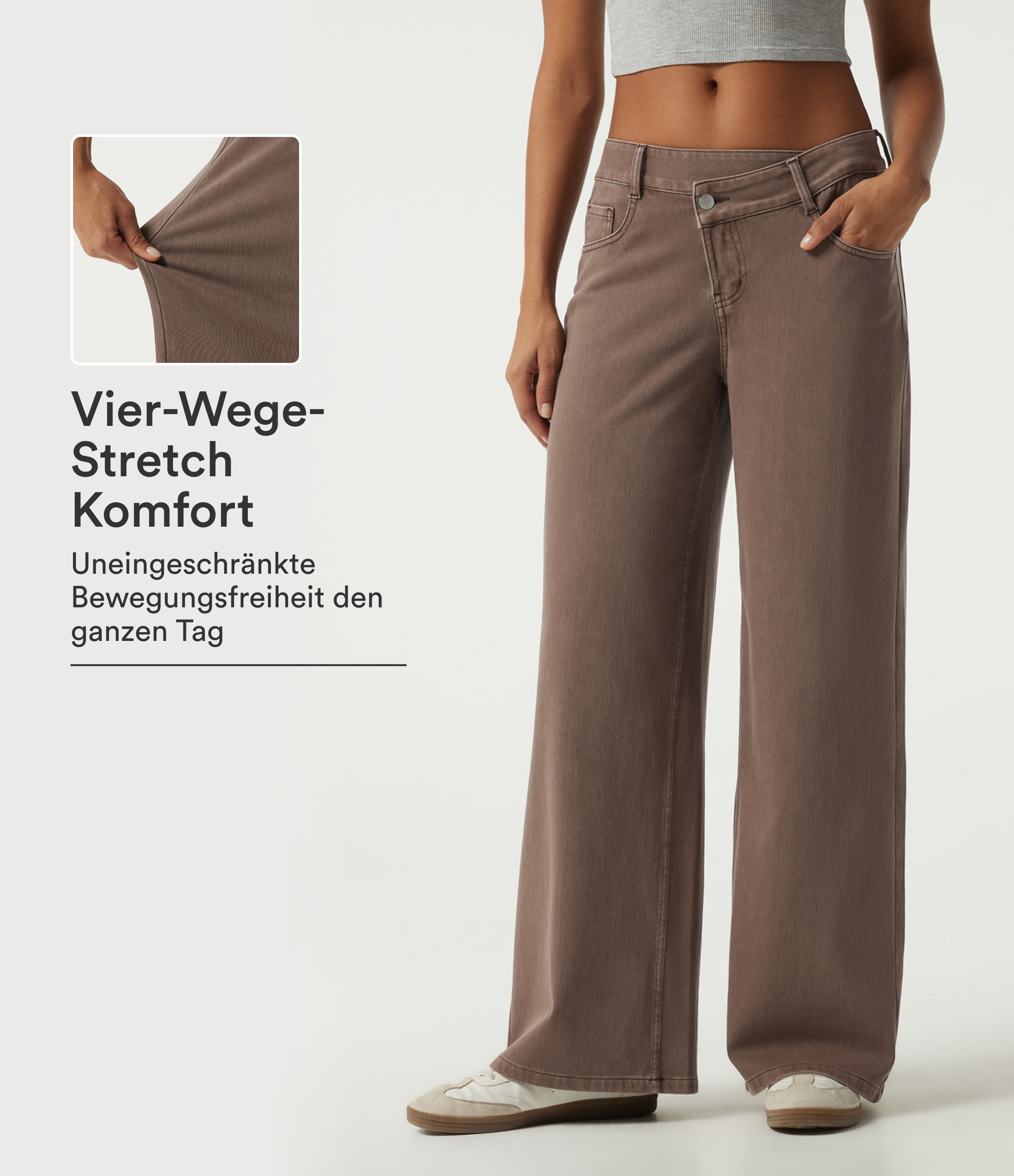 Malt Dune Brown Halara Flex™ - Lässige Jeans mit niedrigem Crossover-Bund, mehreren Taschen und weitem Bein / 1