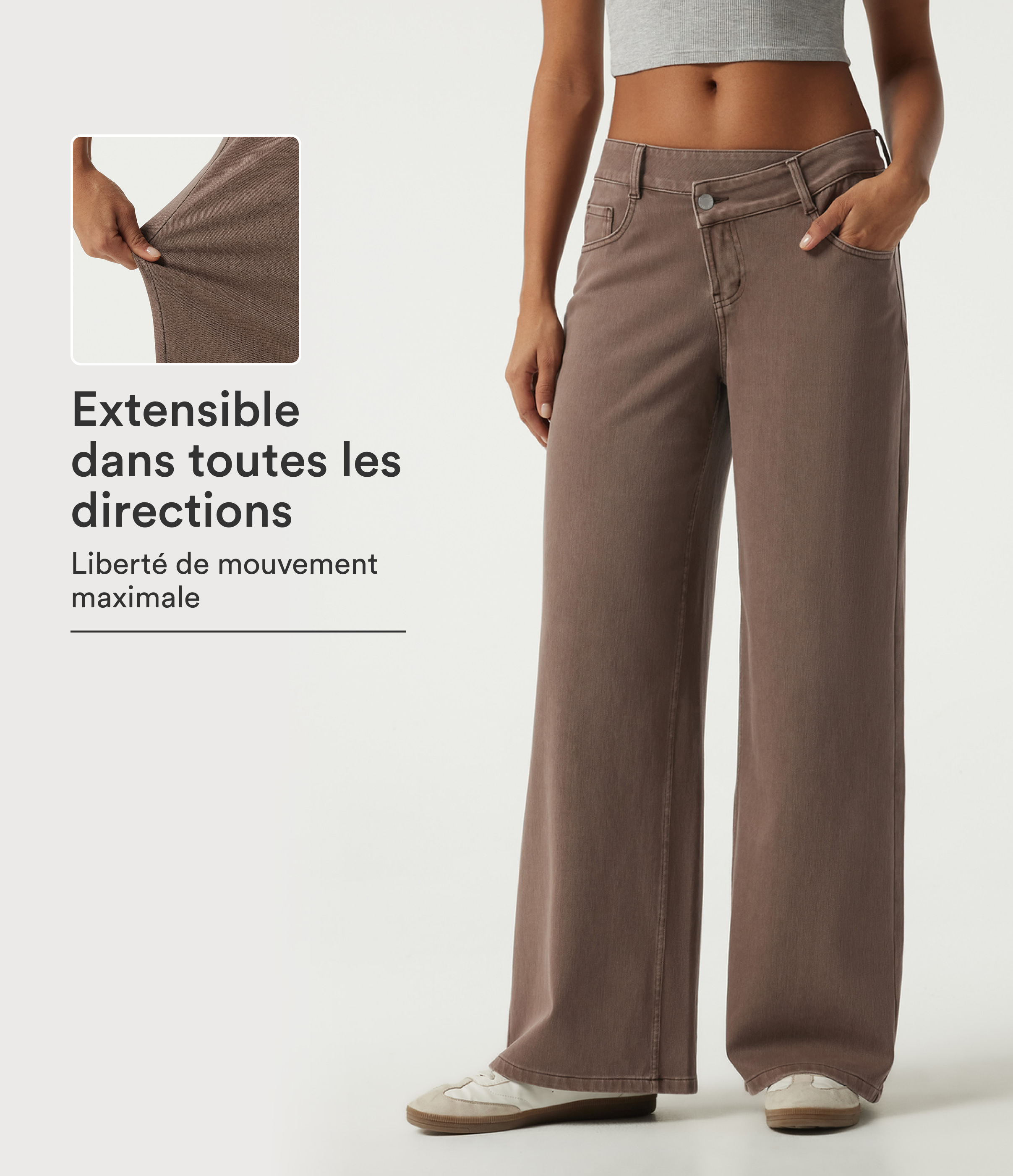 Malt Dune Brown Jean coloré Halara Flex™ à taille basse asymétrique, coupe large avec poches / 1