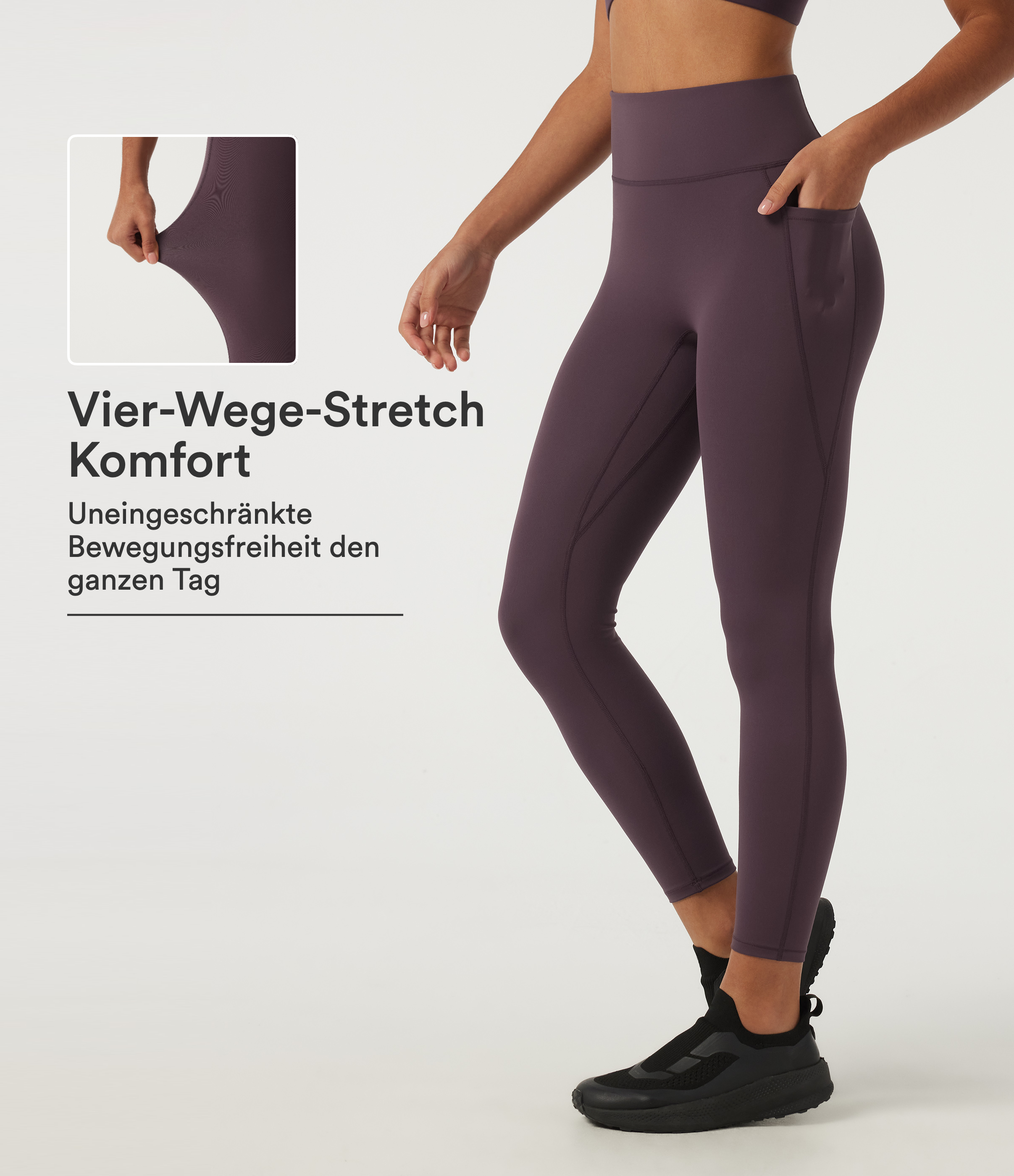 Lauf-Leggings mit hohem Bund und Seitentaschen - schnelltrocknend