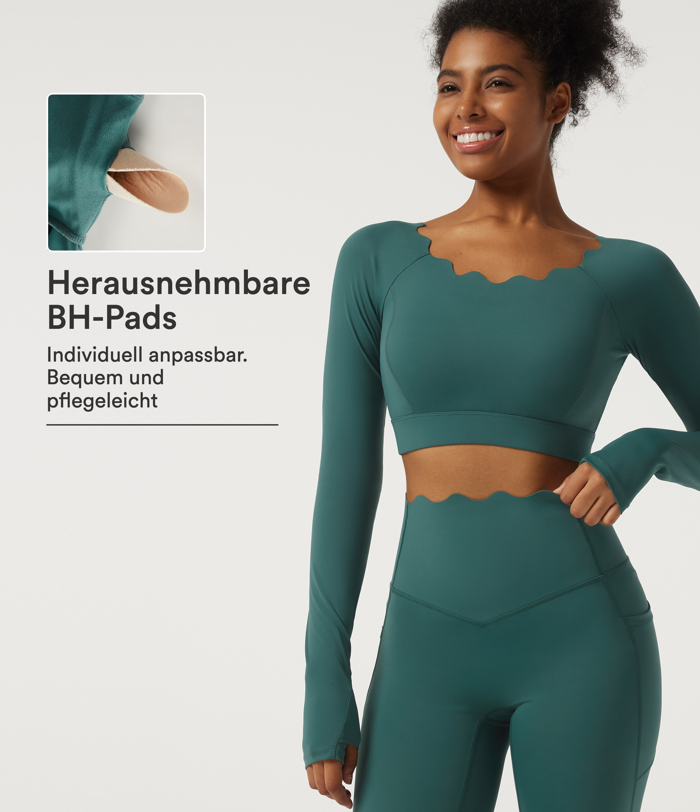 Speedwave™ Air - Yoga-Sport-Top mit muschelförmigem Rundhalsausschnitt, langen Ärmeln, Daumenlöchern und integriertem BH