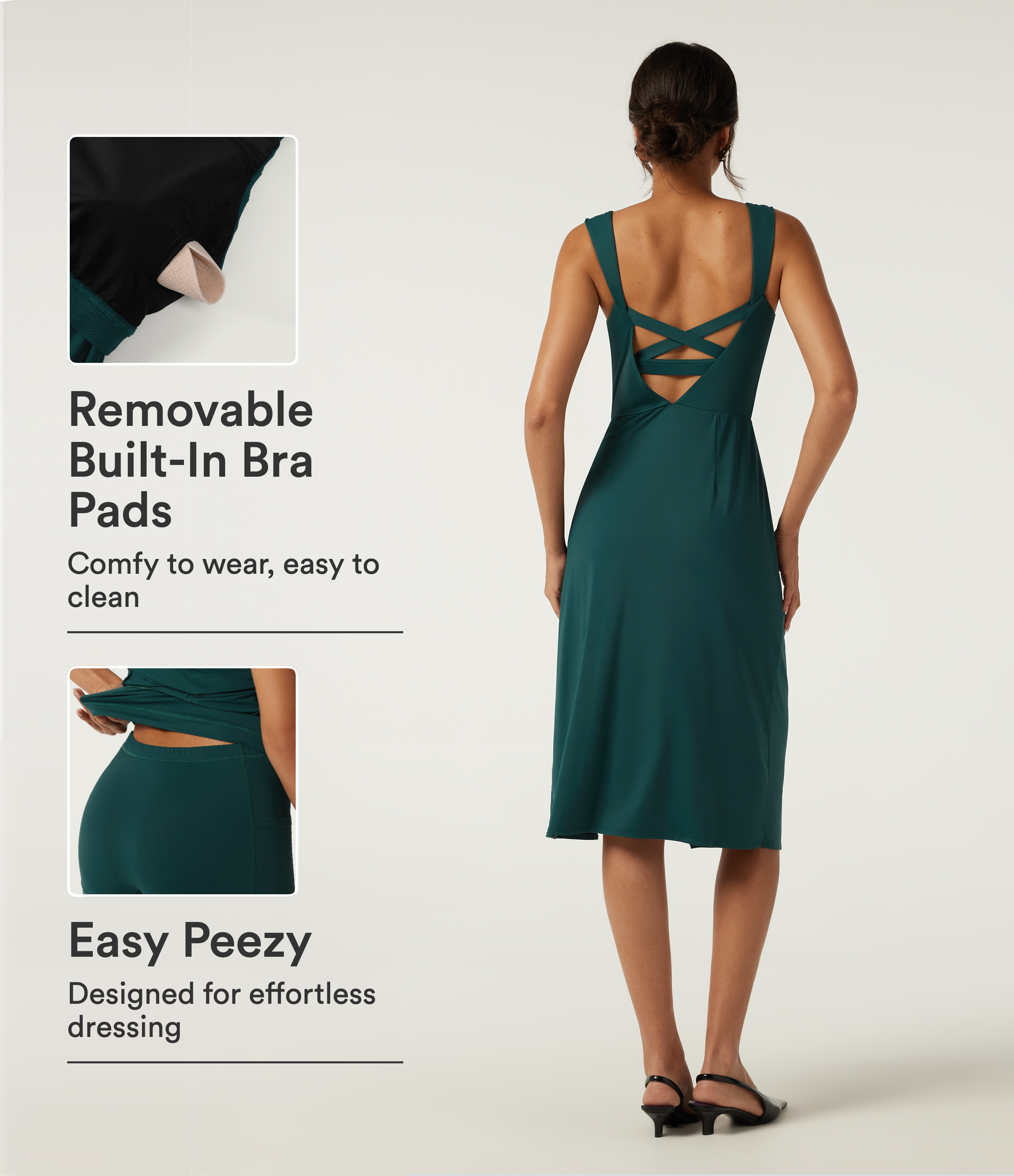 Cowl Neck Sleeveless Split Hem Party Midi Dress with Built-in Bra, Built-in Shorts and Pockets - Easy Peezy Edition