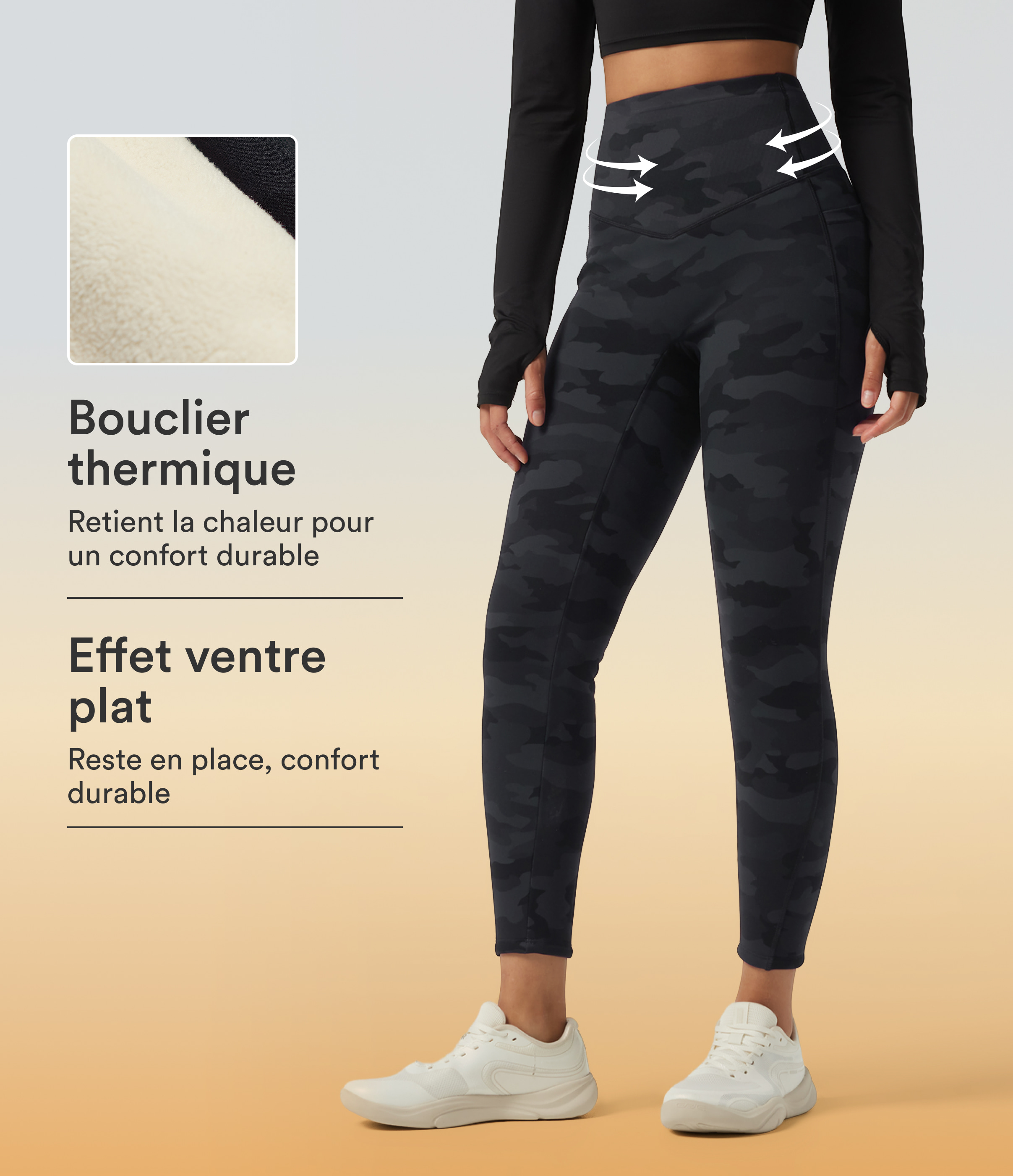 Midnight Shadow Camo Legging de sport skinny à imprimé camouflage Halara UltraSculpt™ Extra Heat doublé polaire, taille haute gainante avec poches / 1