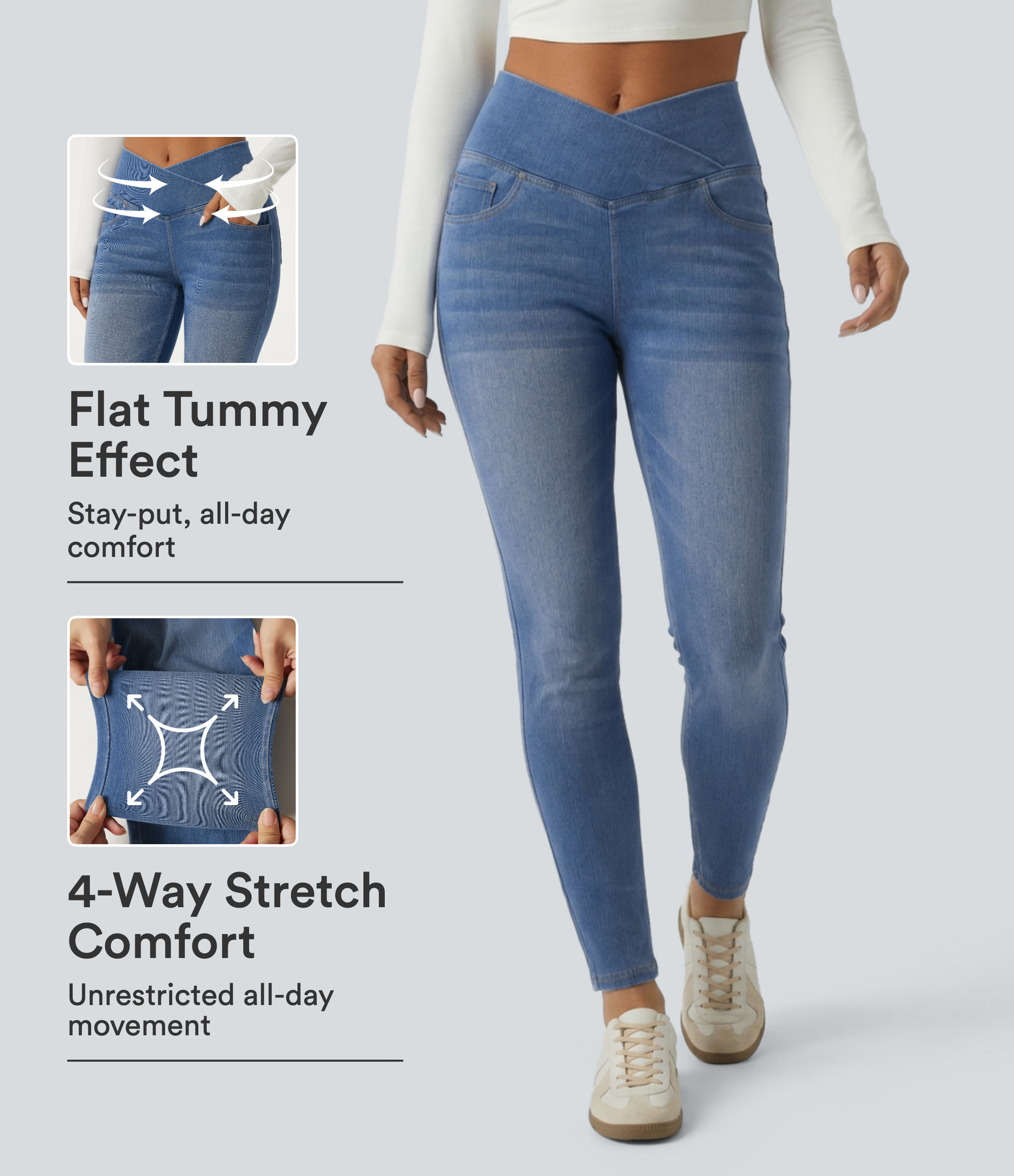 Halara Flex™ High Waisted Tummy Control Crossover Skinny Casual Jeans with Pockets