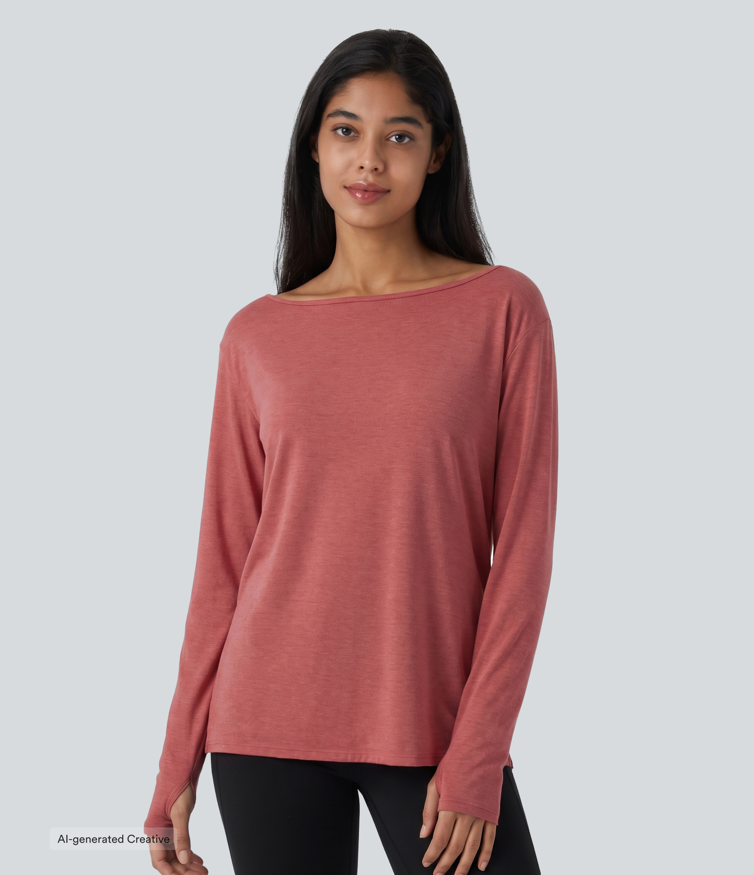 Boat Neck Dropped Long Sleeve Split Yoga Sweatshirt with Thumb Hole