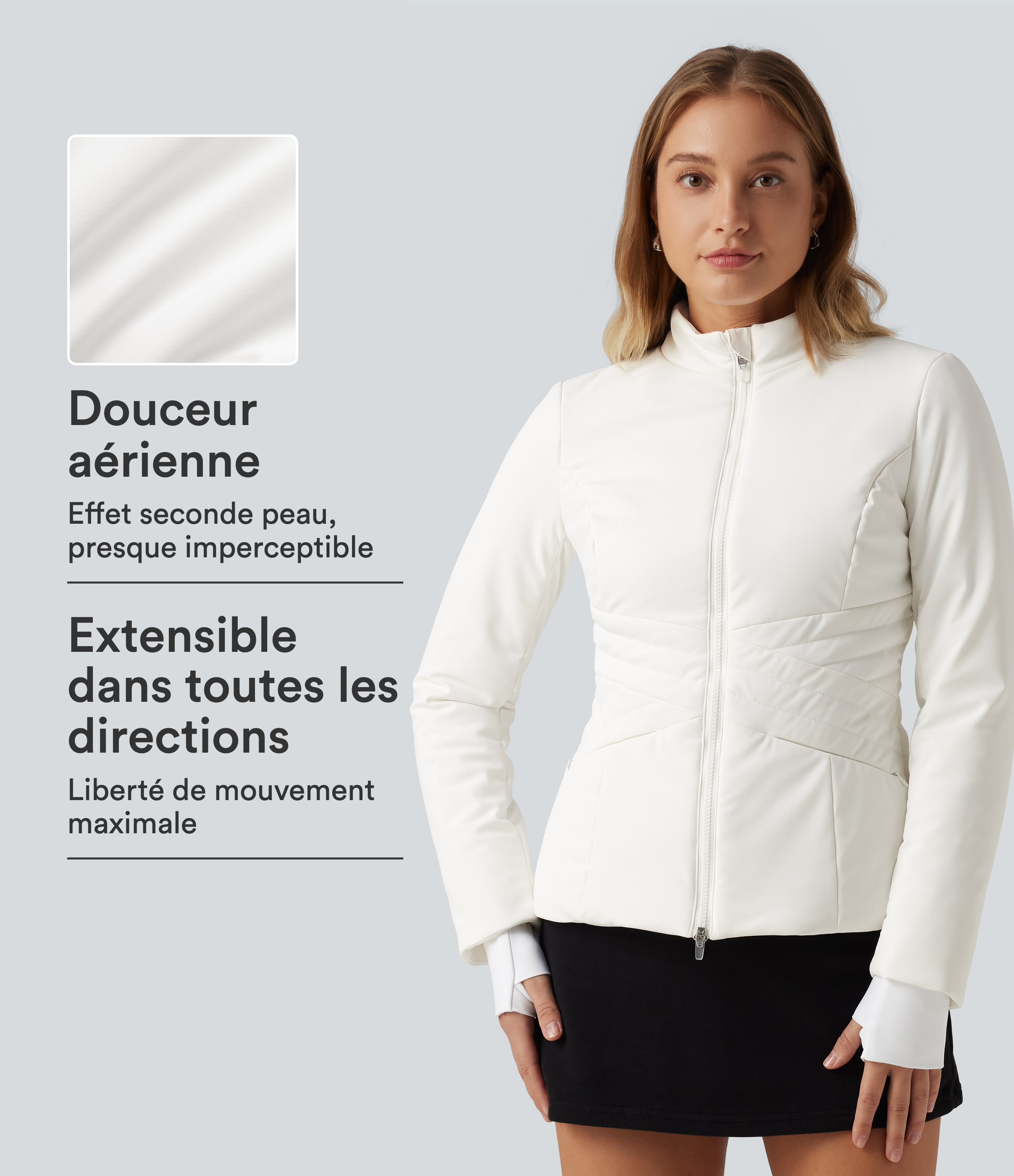 Blanc Doudoune PuffFlex à manches longues avec double zip et poches / 1
