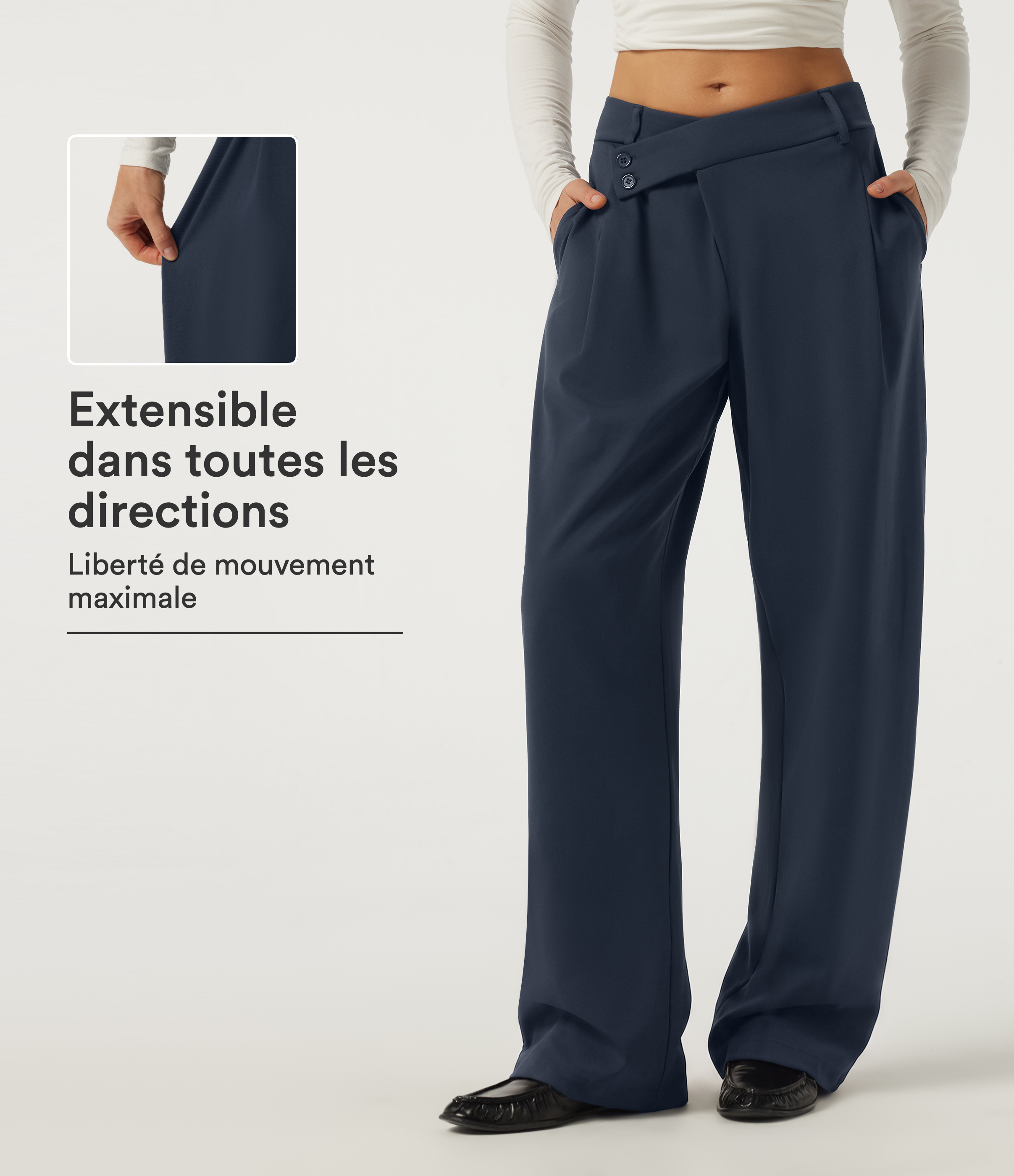 Pantalon de bureau Halara DayStretch™ coupe barrel à taille mi-haute asymétrique avec poches